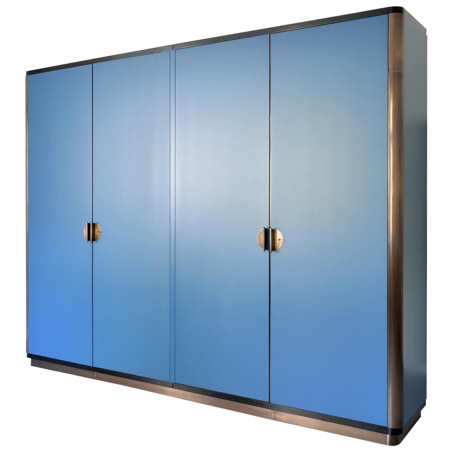 Bespoke Modernist Four-Door Armoire, Matt Lacquer, Bronze-Plated Metal