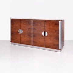 Bespoke Modernist Four Door Sideboard in Walnut Veneer and Chrome Plated Metal