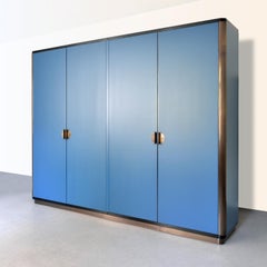 Bespoke Modernist Four-Door Wardrobe, Matt Lacquered Wood, Bronze-Plated Metal