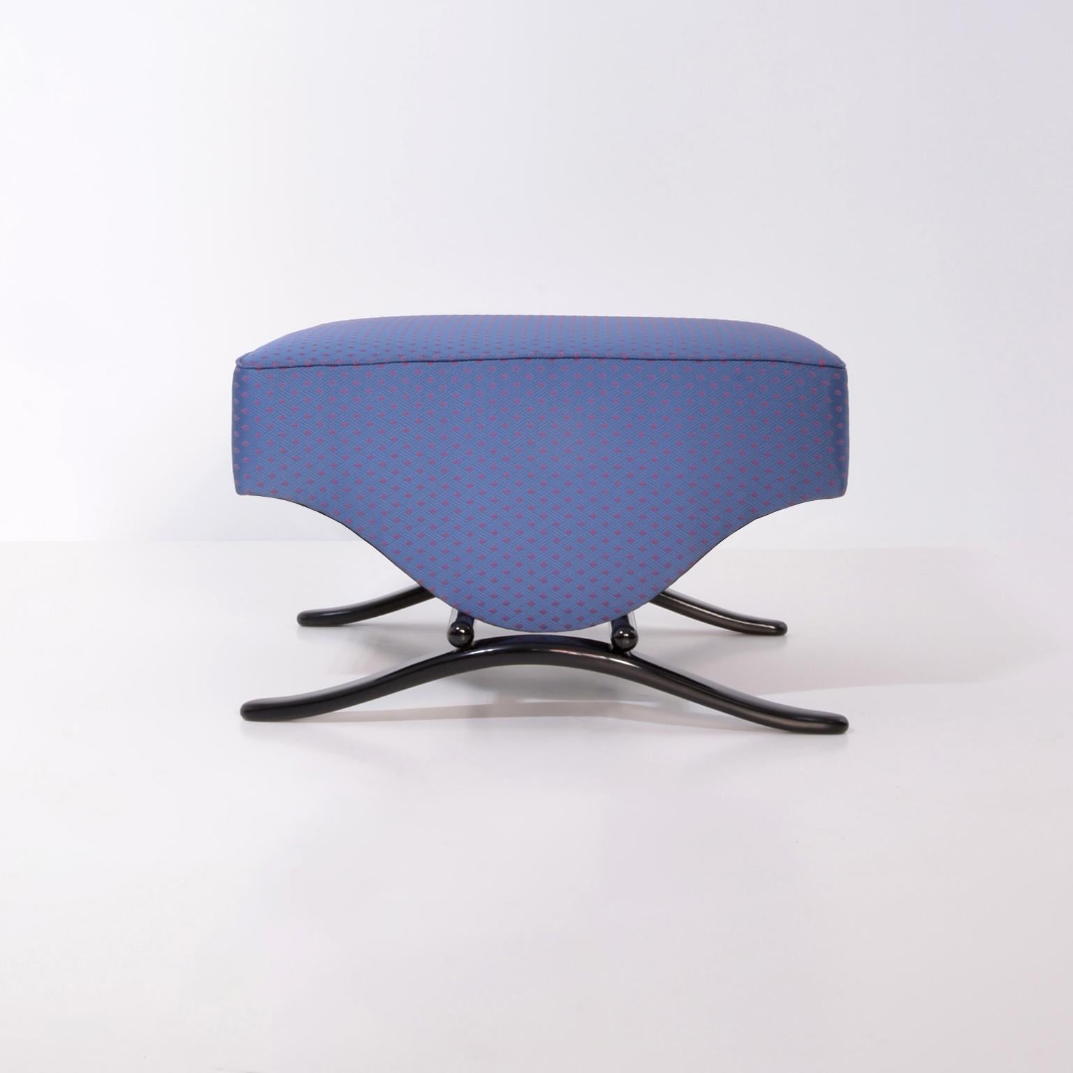 German Bespoke Modernist Stool, High Gloss Lacquered Wood, Fabric Upholstery For Sale