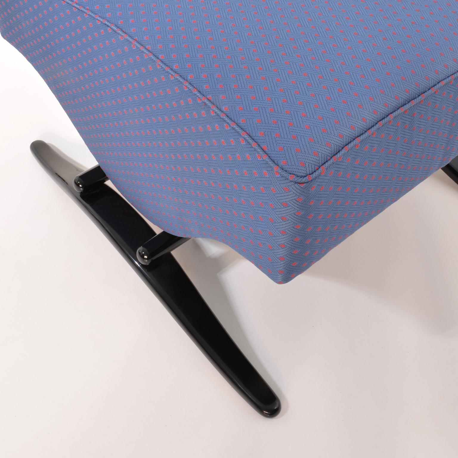 Contemporary Bespoke Modernist Stool, High Gloss Lacquered Wood, Fabric Upholstery For Sale