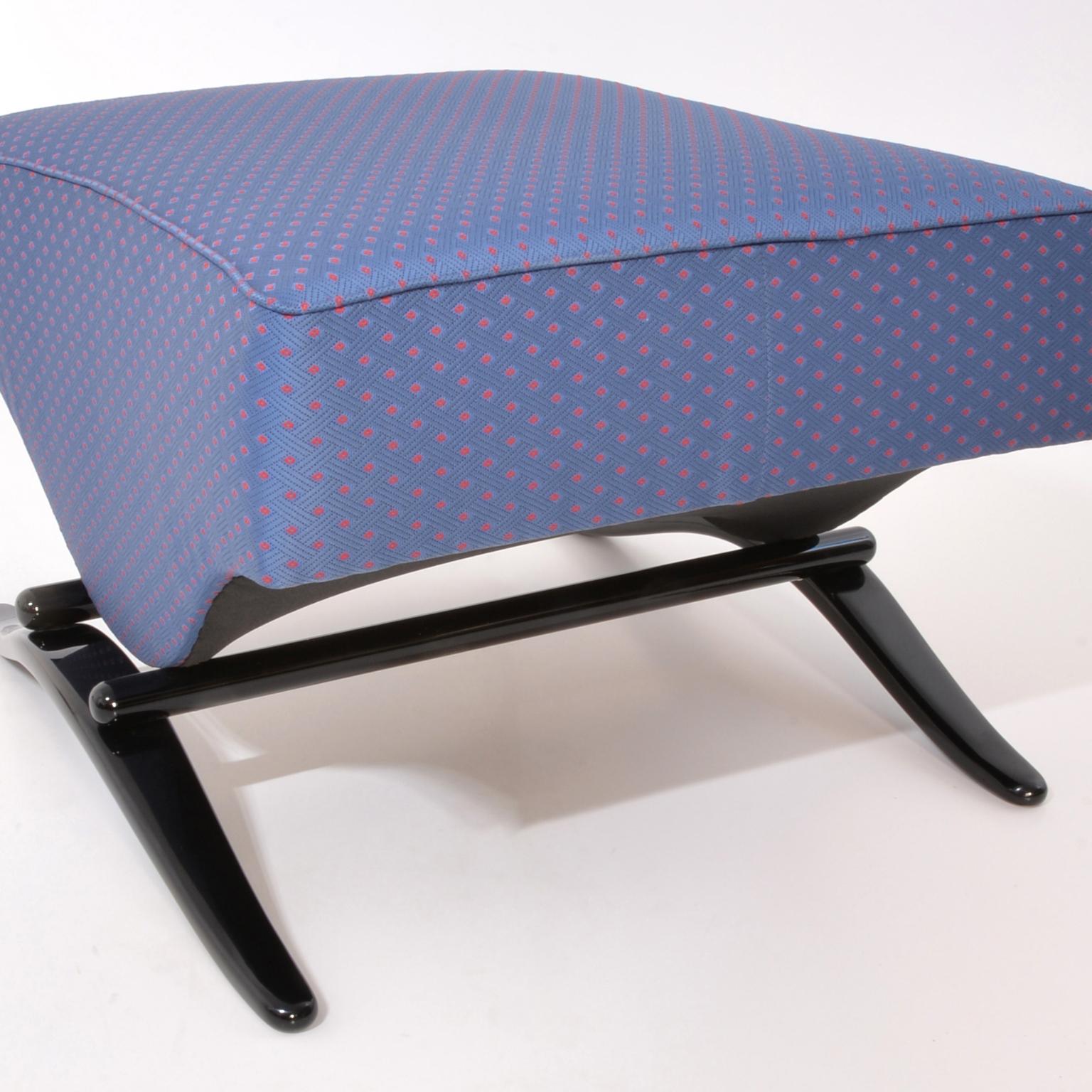 Bespoke Modernist Stool, High Gloss Lacquered Wood, Fabric Upholstery For Sale 1