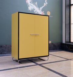 Bespoke Modernist Storage Cabinet in Lacquered Wood and Tubular Steel Hardware
