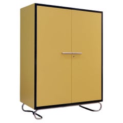 Maßgeschneiderter modernistischer Schrank aus lackiertem Holz und Stahlrohrbeschlägen