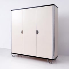 Bespoke Modernist Three-Door Wardrobe, Chromium Finish, High-Gloss Lacquer