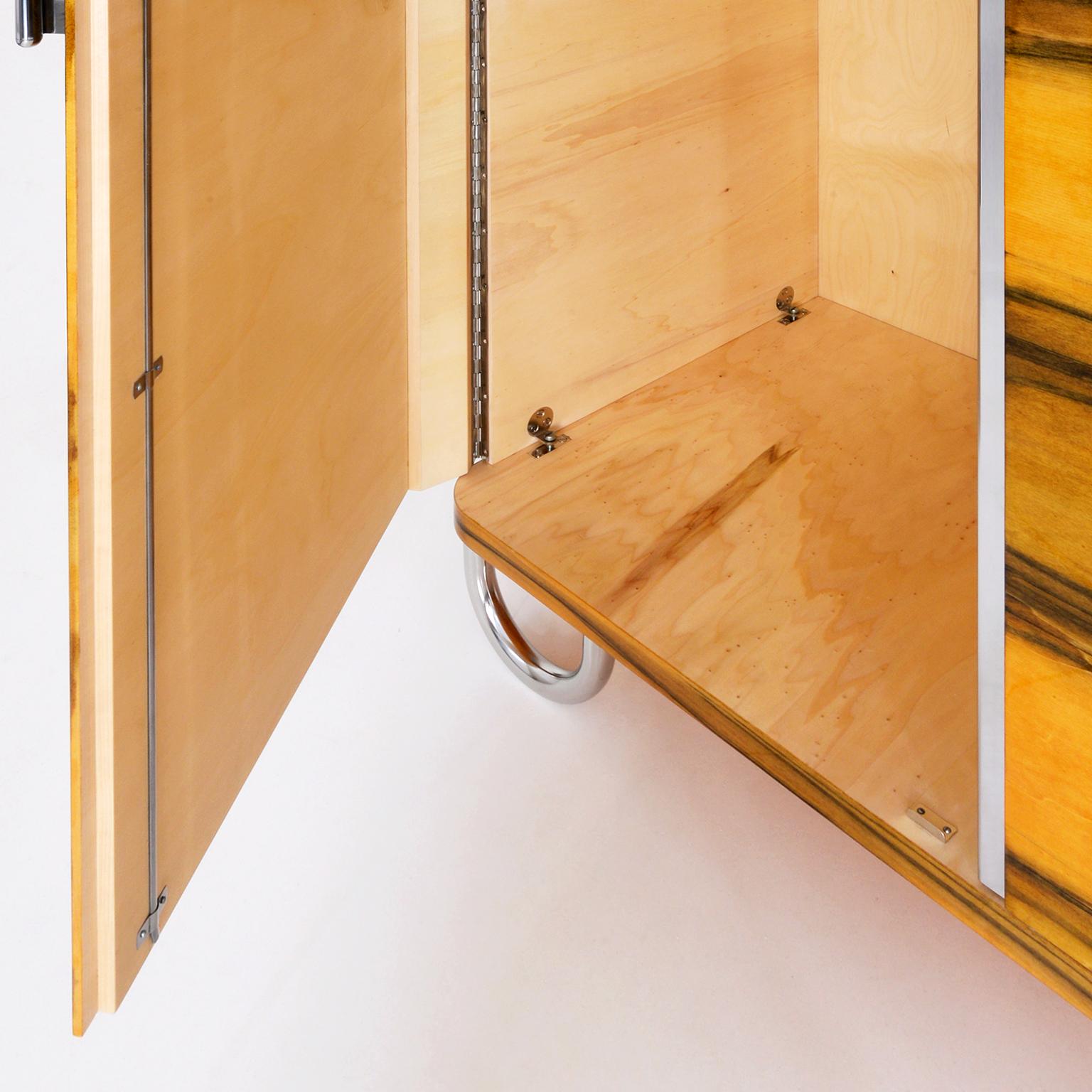 Bespoke Modernist Three-Door Wardrobe, Chromium Finish, Wood Veneer, High-Gloss In New Condition For Sale In Berlin, DE