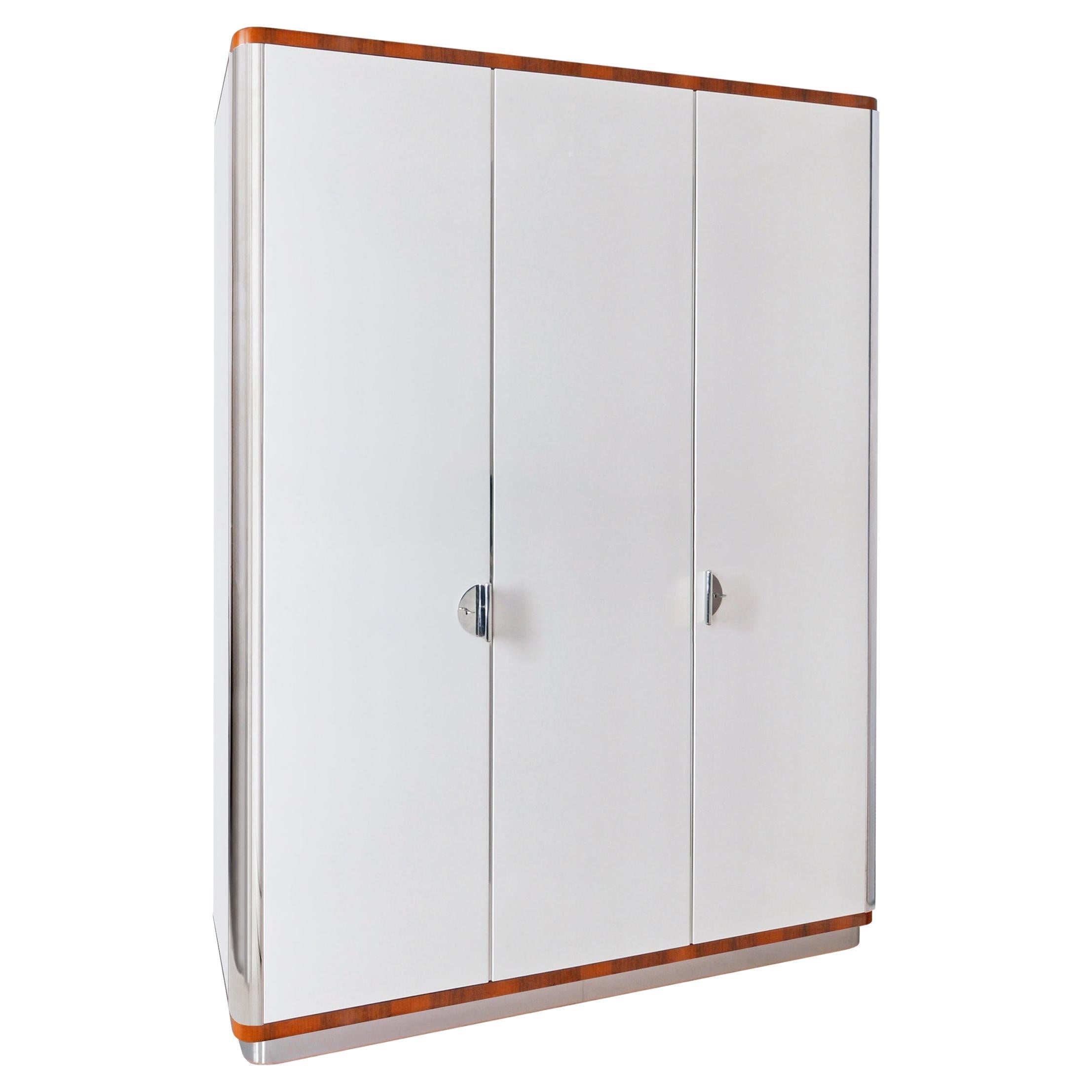 Bespoke Modernist Three-Door Wardrobe in High-Gloss Lacquered Wood, Hand Crafted For Sale