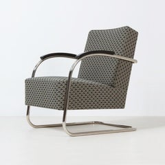 Bespoke Modernist Tubular Steel Armchair, Fabric/ Leather Upholstery c. 1930