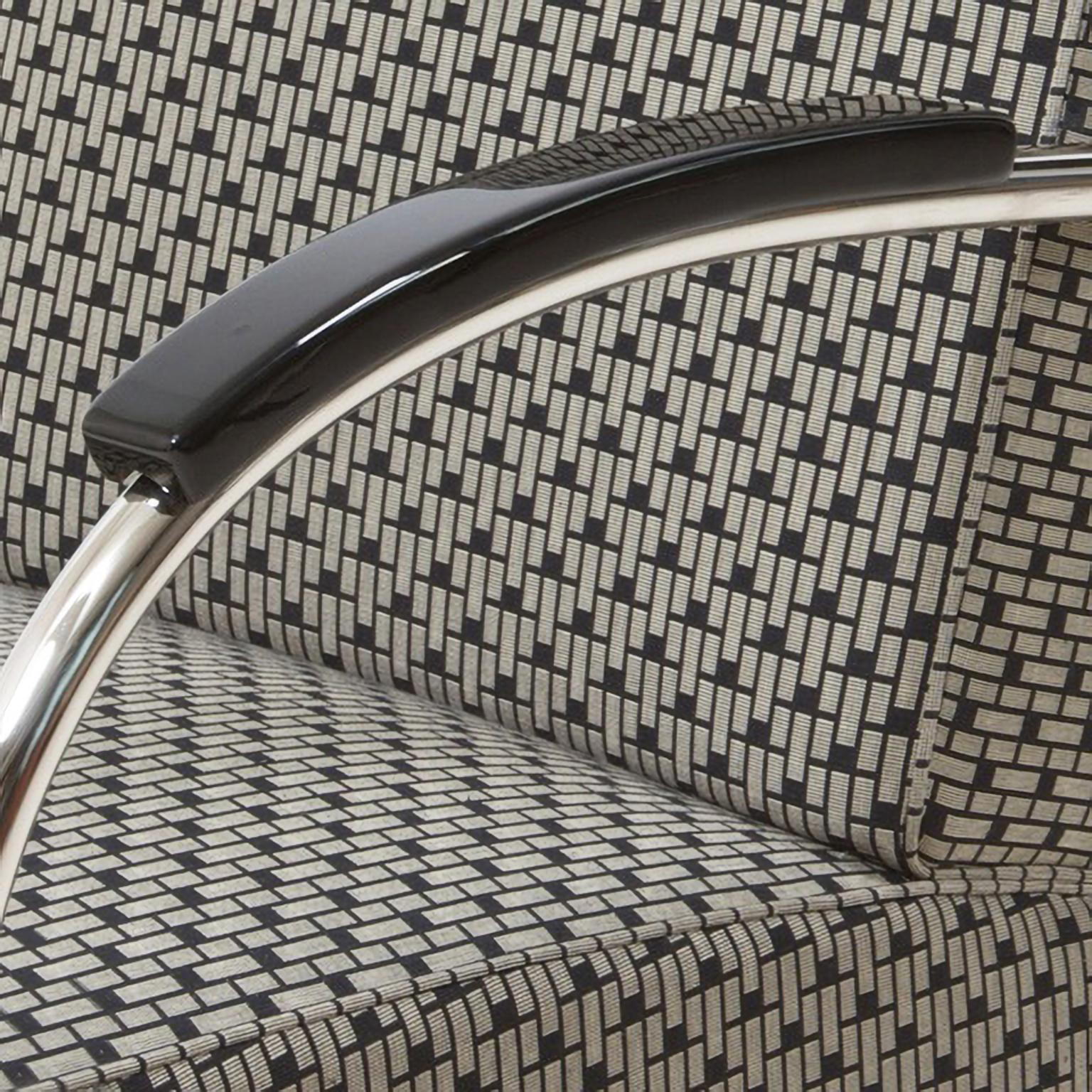 Plated Bespoke Modernist Tubular Steel Armchair, Fabric/ Leather Upholstery c. 1930 For Sale