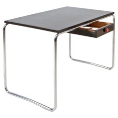 Bespoke Modernist Tubular Steel Table in Chromed Metal and Glossy Lacquered Wood