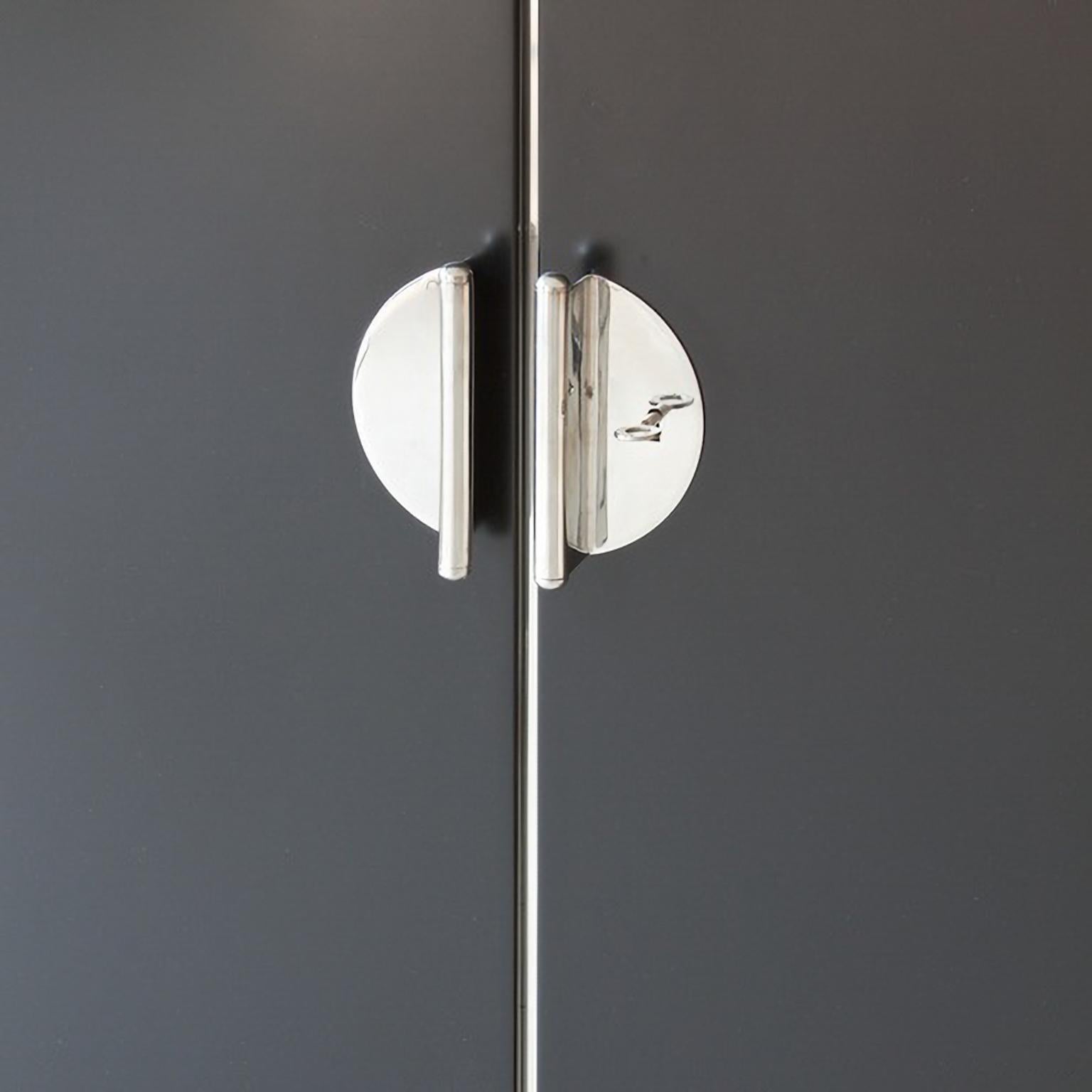 Bespoke Modernist Two-Door Wardrobe, Chromium Plated Metall, Matt Lacquered Wood In New Condition For Sale In Berlin, DE