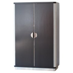 Bespoke Modernist Two-Door Wardrobe, Chromium Plated Metall, Matt Lacquered Wood