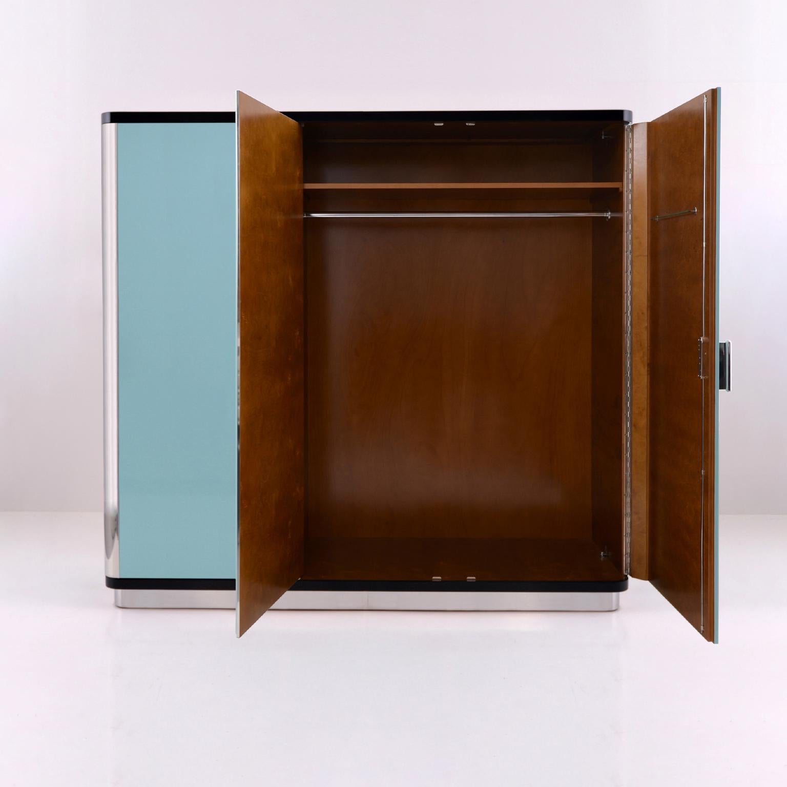 Bespoke Modernist Wardrobe, High-Gloss Lacquered Wood, Chromium-Plated Steel For Sale 1