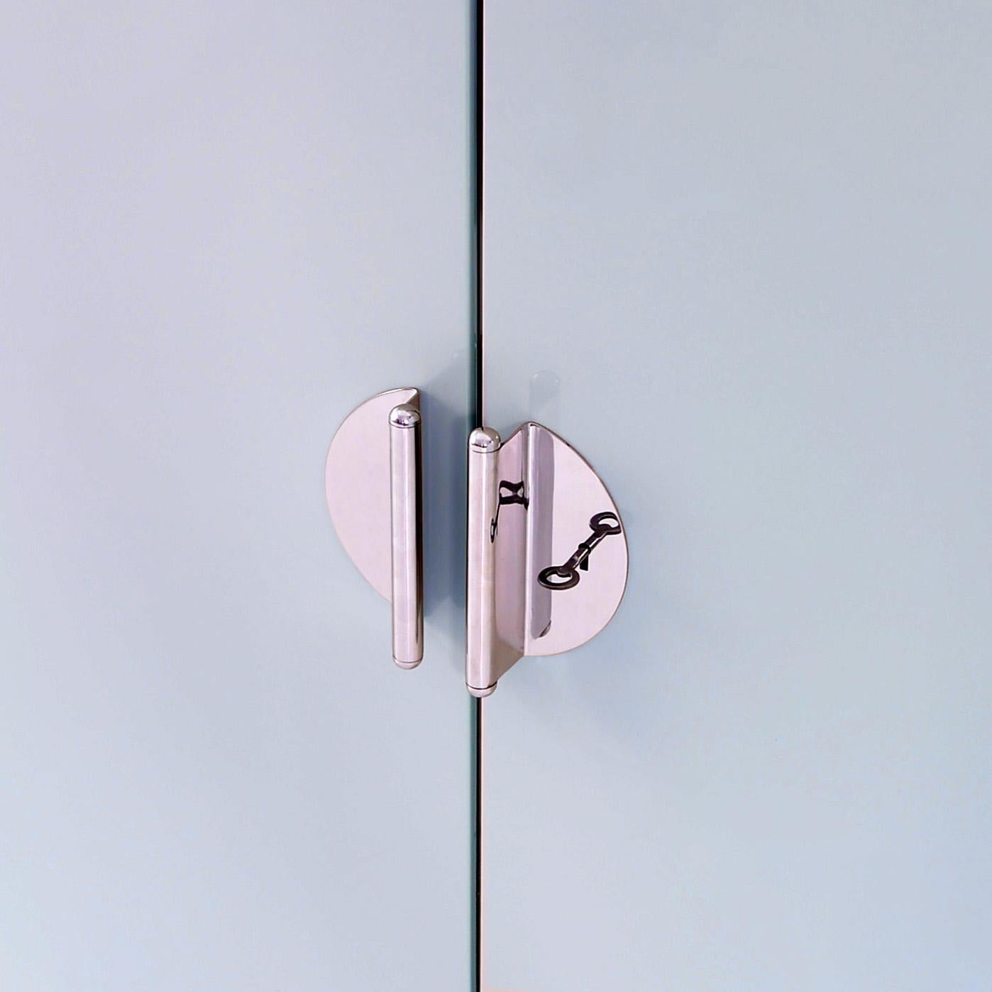 Bespoke Modernist Wardrobe, High-Gloss Lacquered Wood, Chromium-Plated Steel For Sale 2