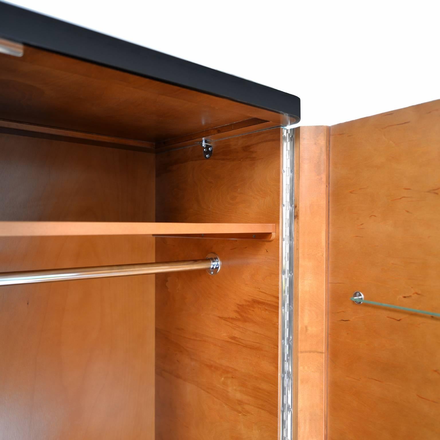 Bespoke Modernist Wardrobe, High-Gloss Lacquered Wood, Chromium-Plated Steel For Sale 3