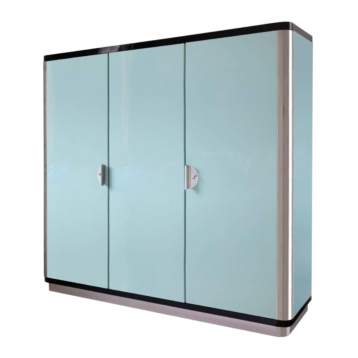 Bespoke Modernist Wardrobe, High-Gloss Lacquered Wood, Chromium-Plated Steel