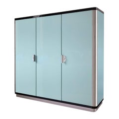 Bespoke Modernist Wardrobe, High-Gloss Lacquered Wood, Chromium-Plated Steel