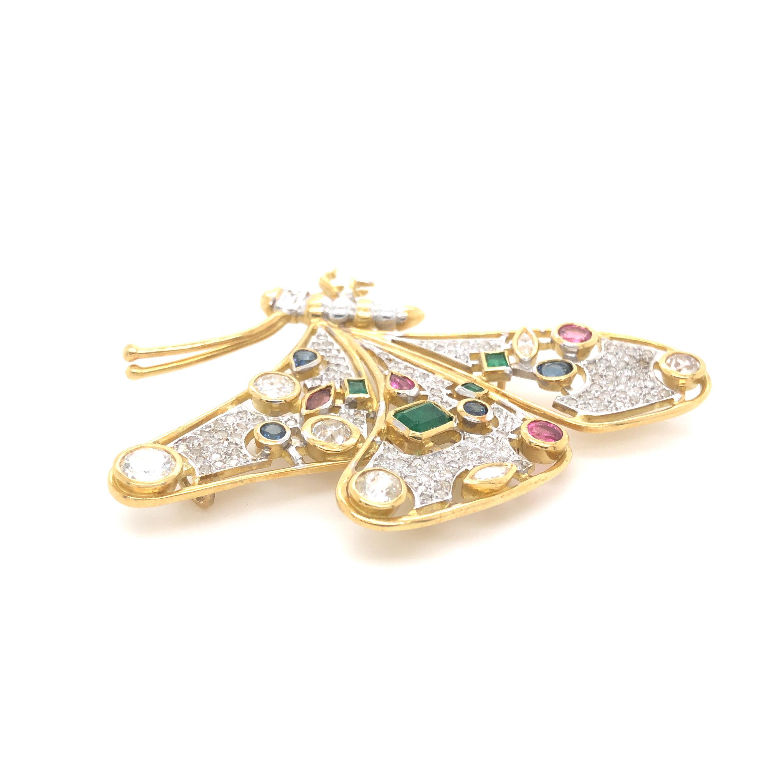Bespoke Multi Stone Butterfly Brooch / Pendant In Excellent Condition In SYDNEY, NSW