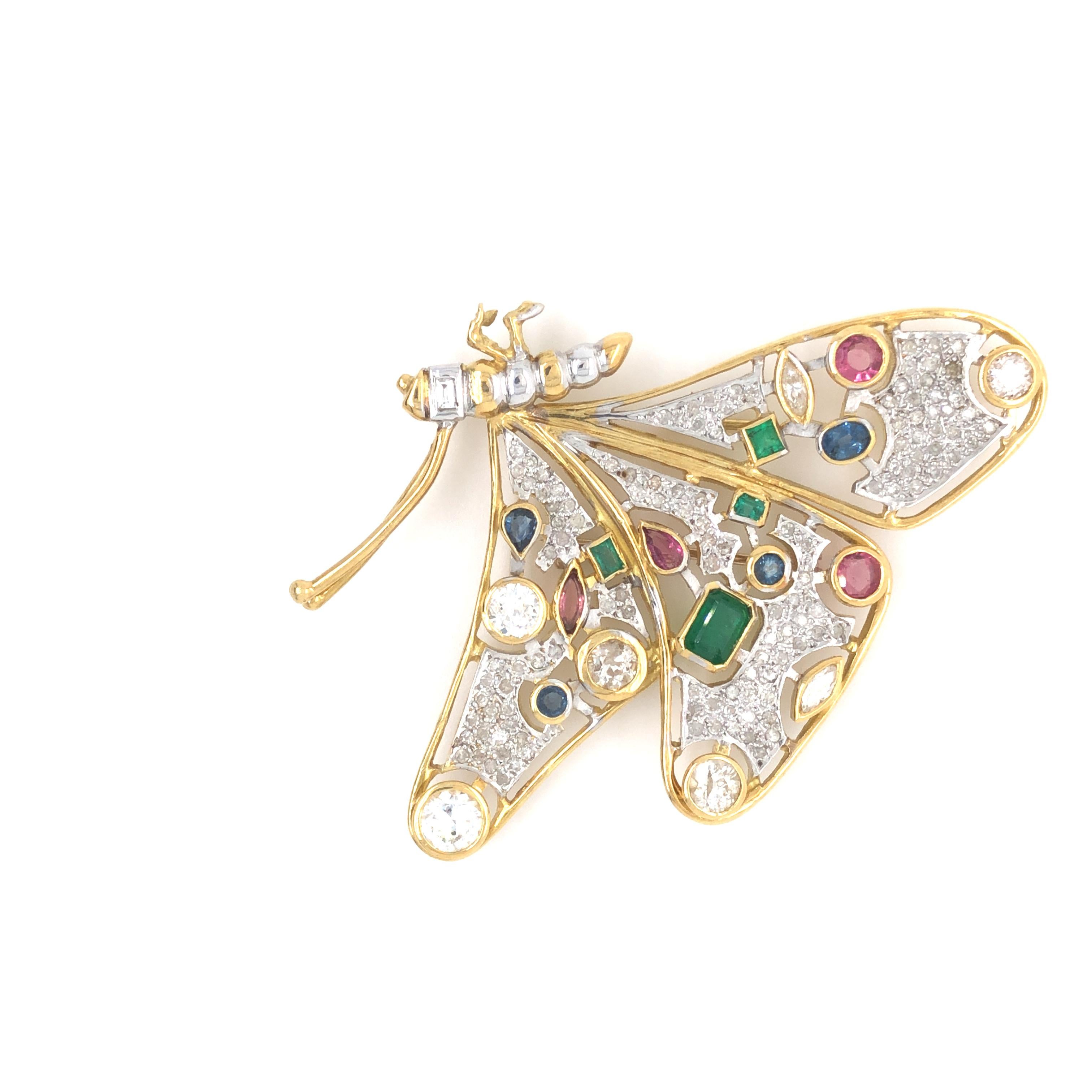 Women's Bespoke Multi Stone Butterfly Brooch / Pendant