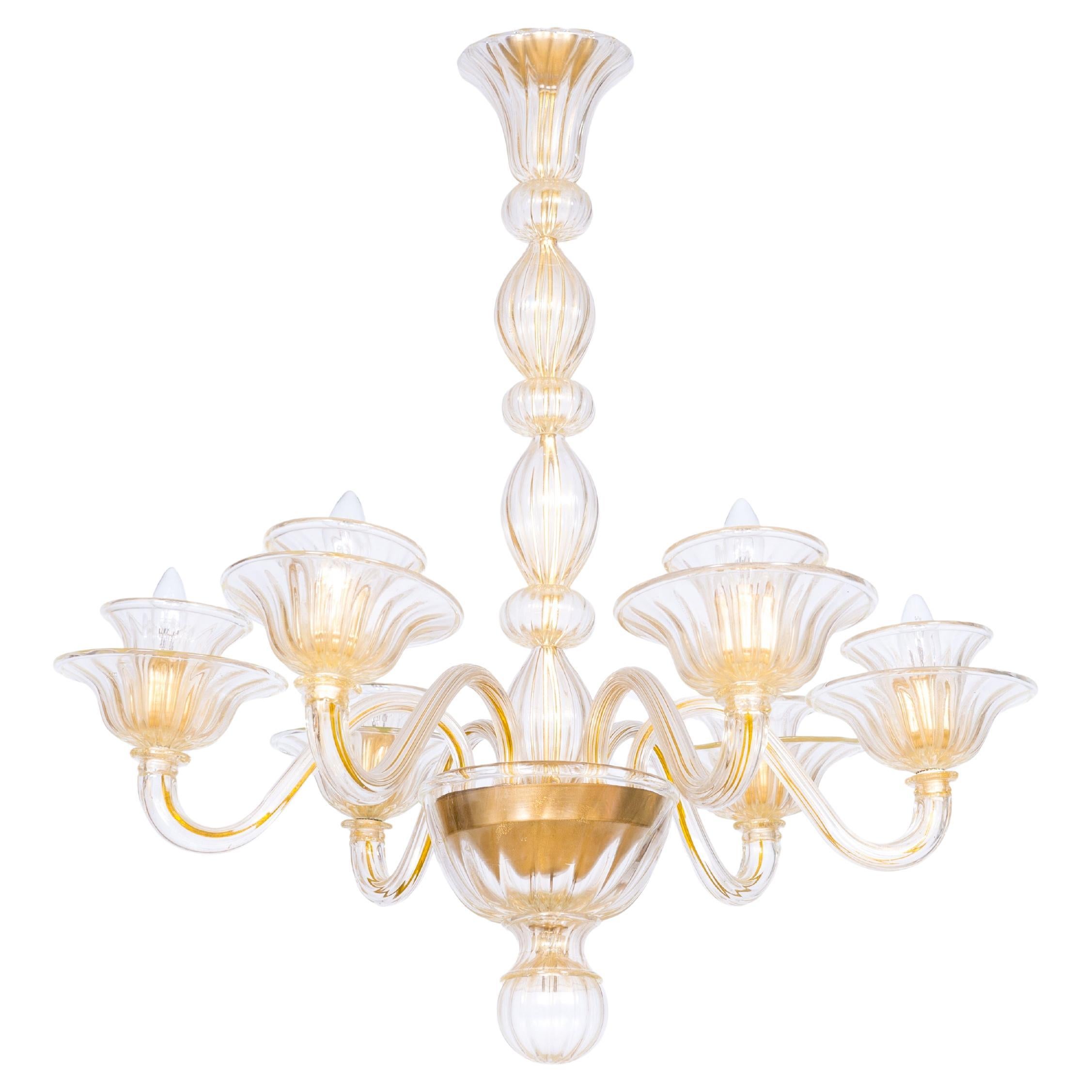 Bespoke Murano Glass Chandelier Gold Gilded Accents & round Bell Shaped Shades