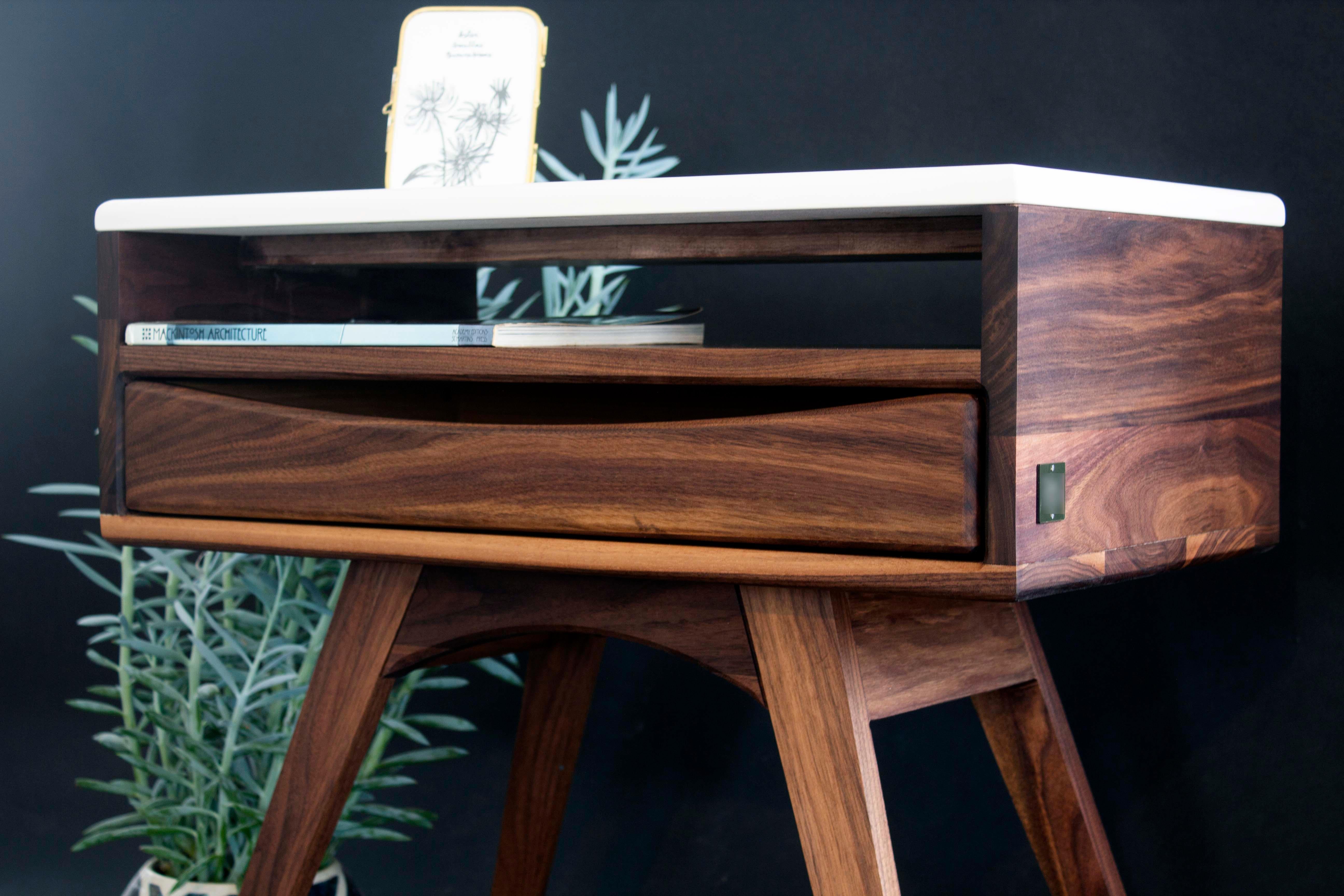 Bespoke Nightstand in Walnut & White Porcelain – Mid-Century Inspired, Timeless For Sale 5