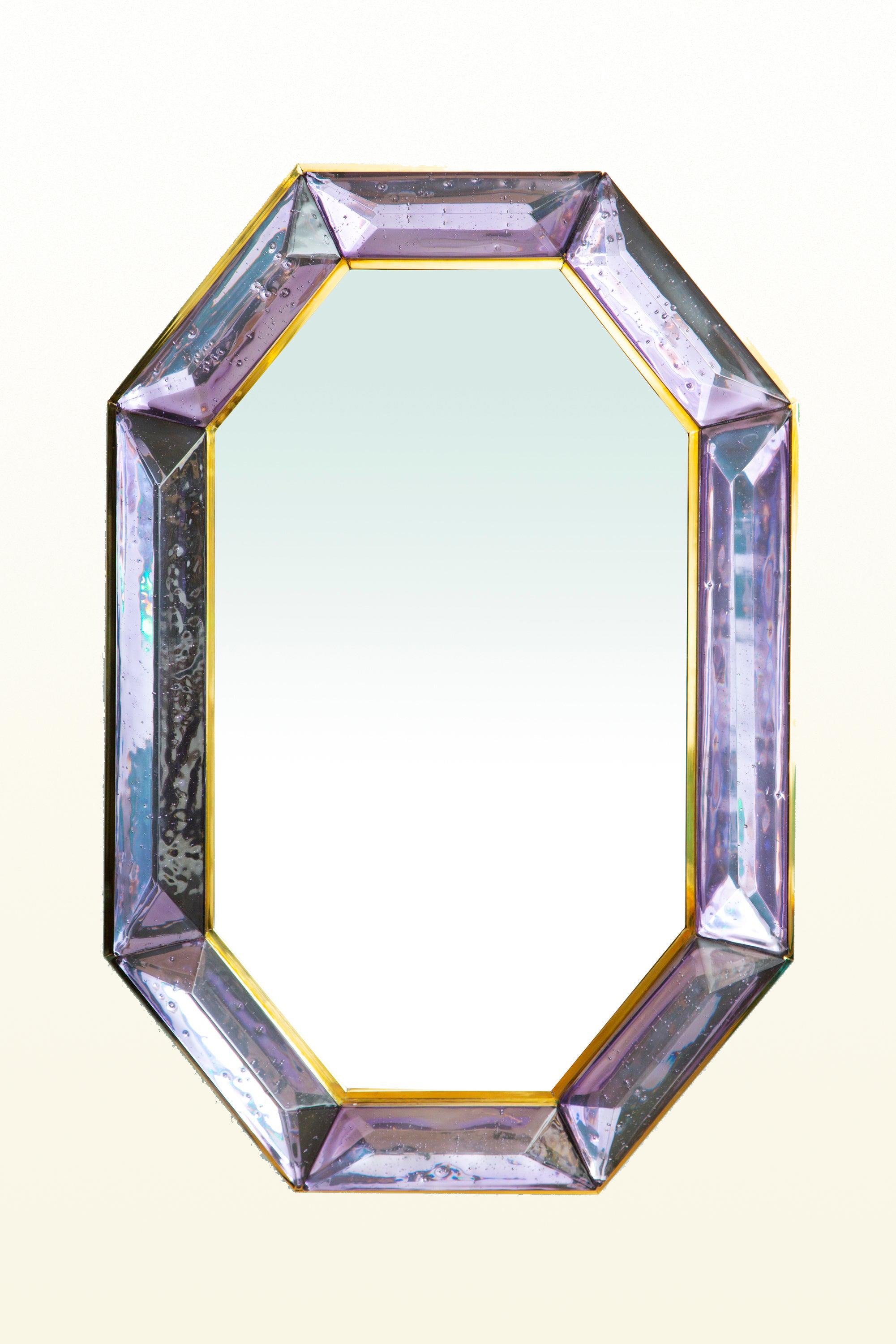 Mid-Century Modern Bespoke Octagon Lavender Amethyst Murano Glass Mirror, in Stock
