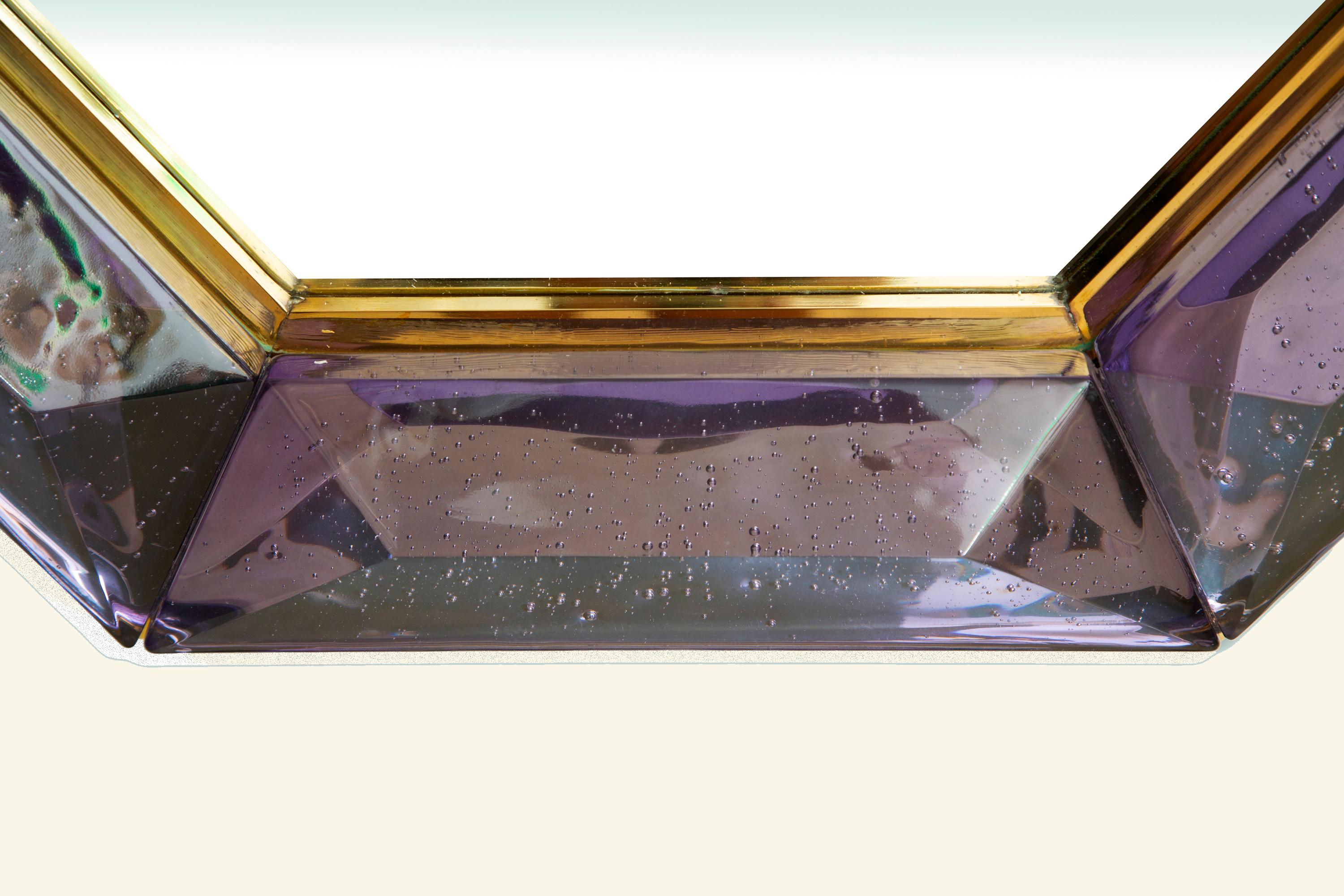 Contemporary Bespoke Octagon Lavender Amethyst Murano Glass Mirror, in Stock
