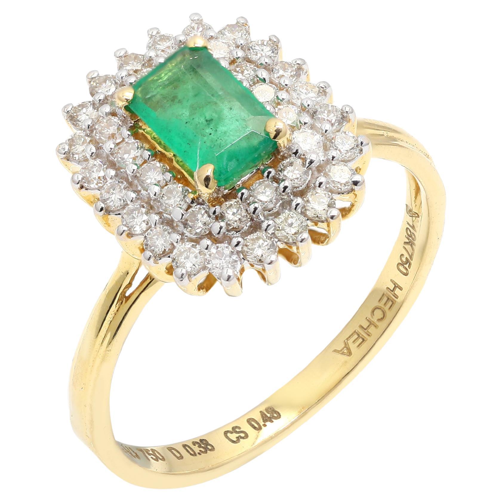 For Sale:  Bespoke Octagon Cut Emerald Amidst of Diamond Wedding Ring in 18k Yellow Gold