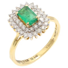 Bespoke Octagon Cut Emerald Amidst of Diamond Wedding Ring in 18k Yellow Gold