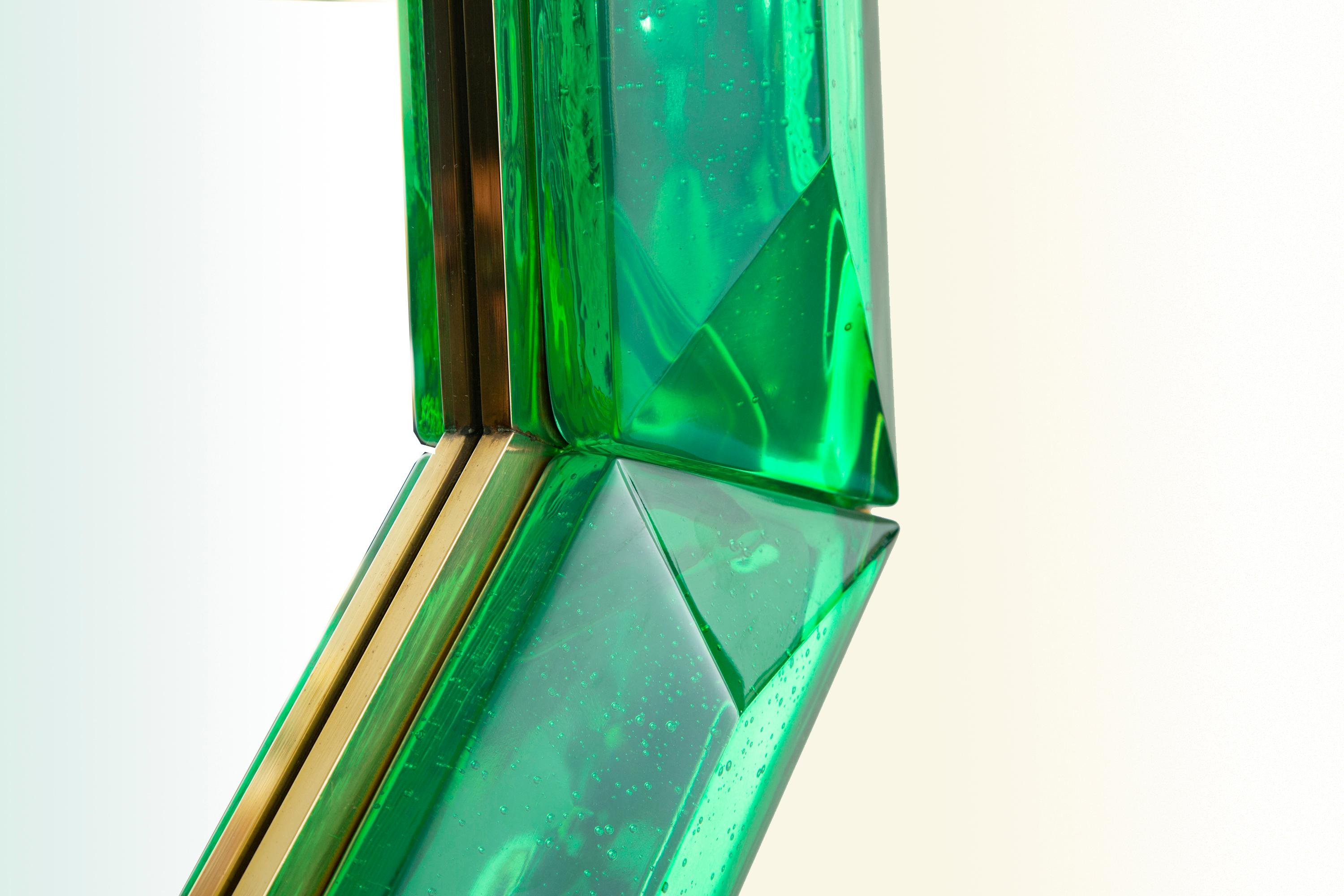 Mid-Century Modern Bespoke Octagonal Emerald Green Murano Glass Mirror, in Stock For Sale