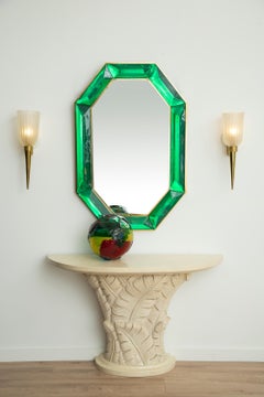 Bespoke Octagon Emerald Green Murano Glass Mirror, in Stock