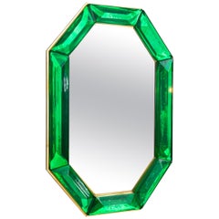 Bespoke Octagon Emerald Green Murano Glass Mirror, in Stock