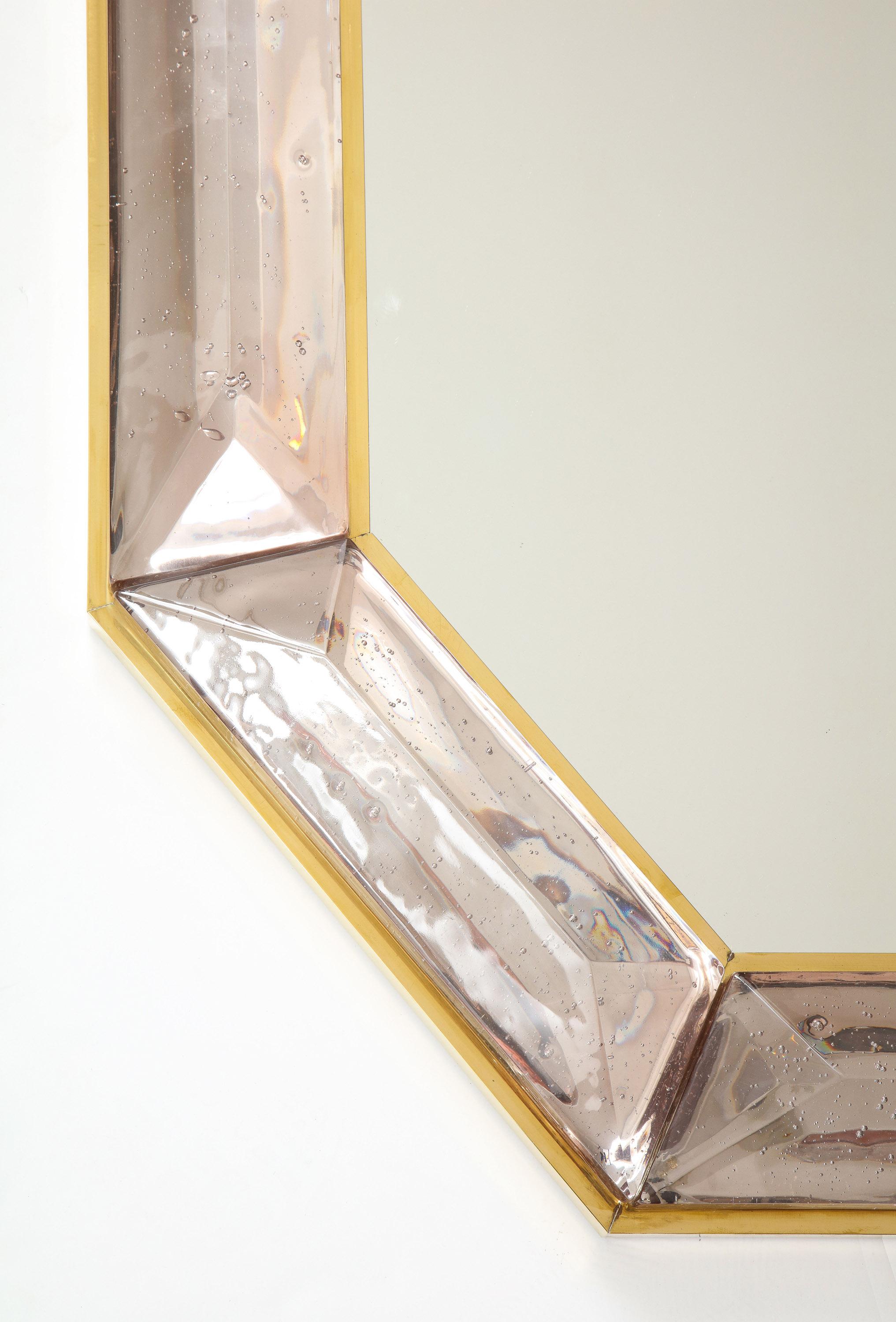 Bespoke Octagon Pink Murano Glass Mirror, in Stock 2