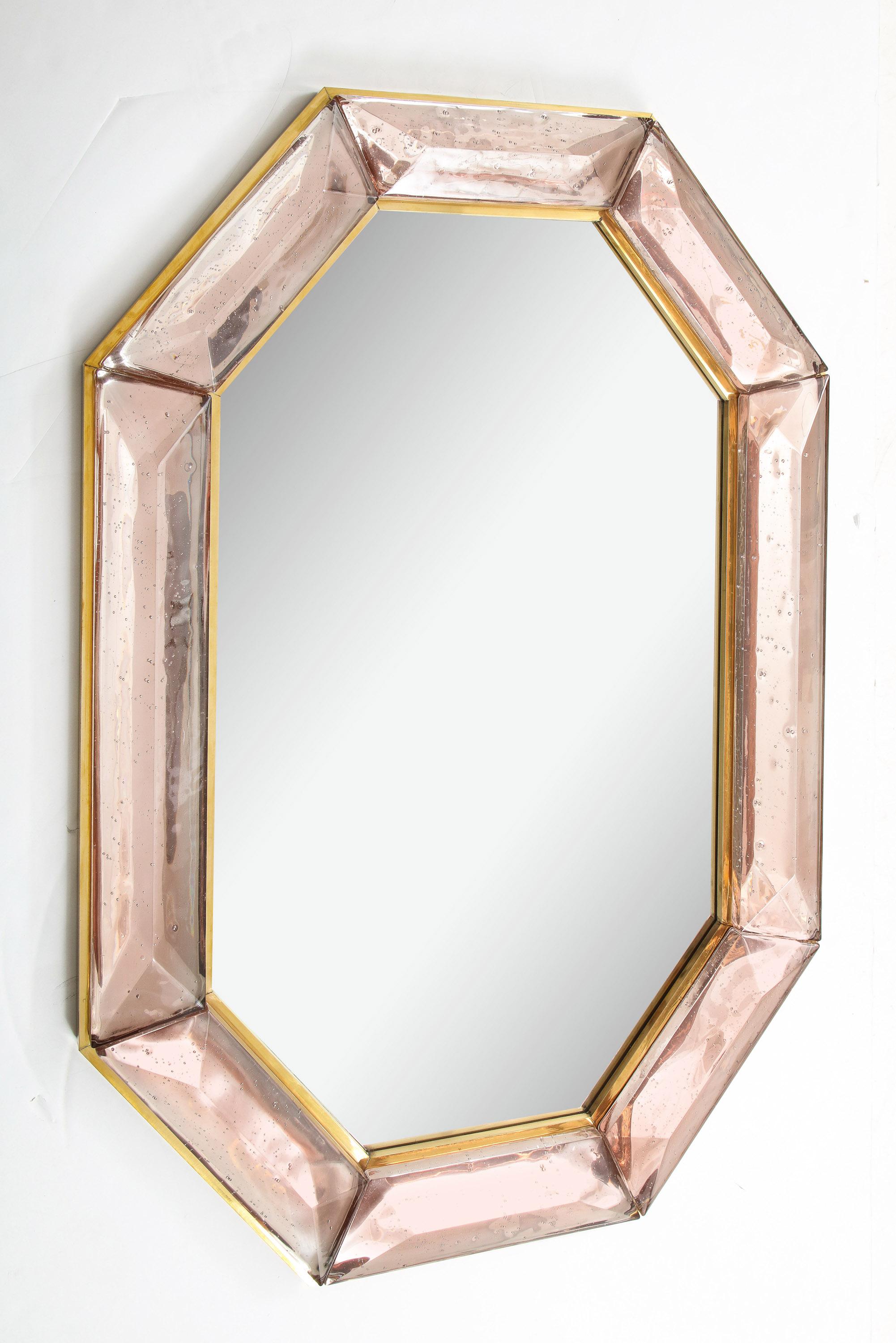 Bespoke Octagon Pink Murano Glass Mirror, in Stock 3
