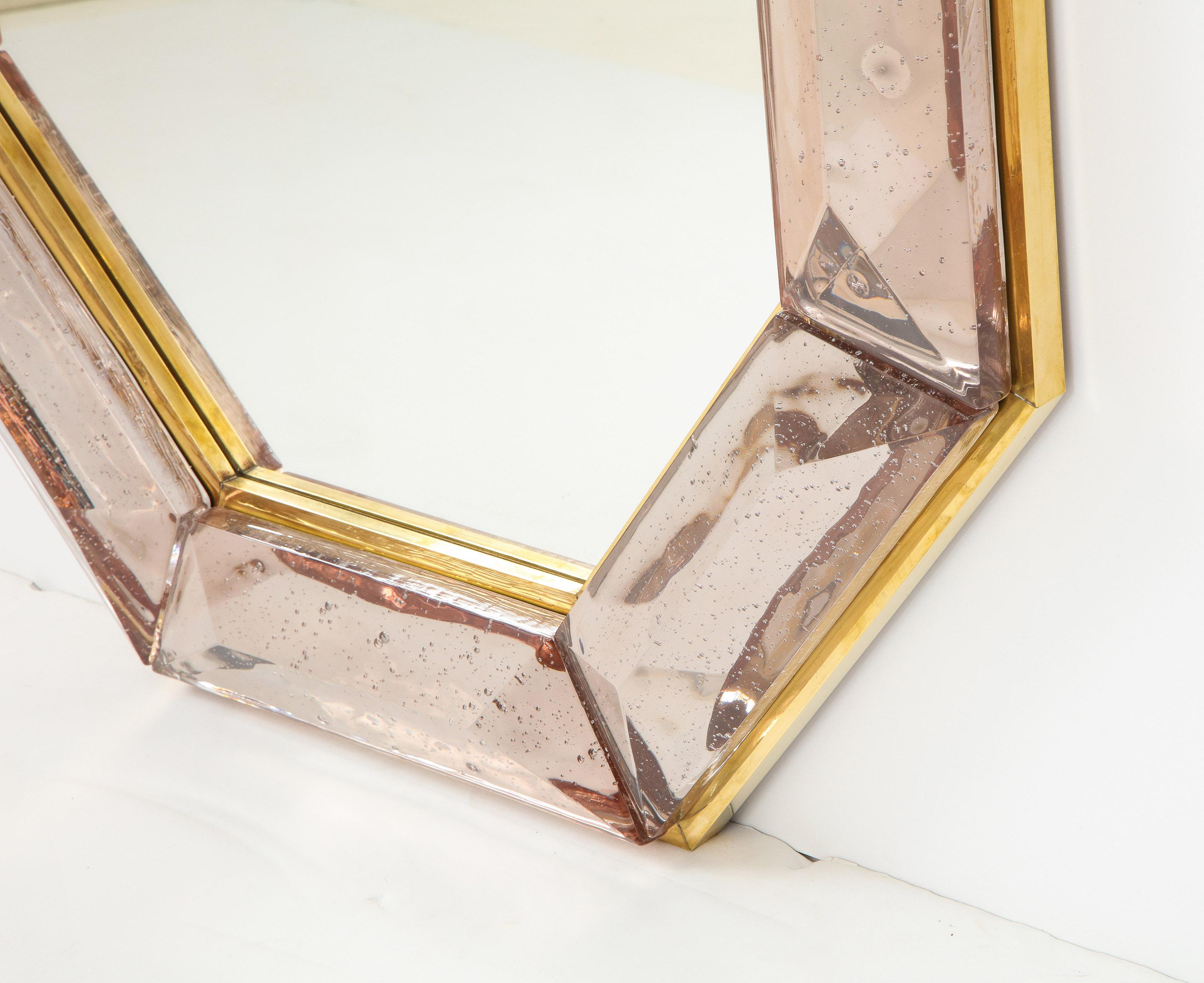 Mid-Century Modern Bespoke Octagon Pink Murano Glass Mirror, in Stock