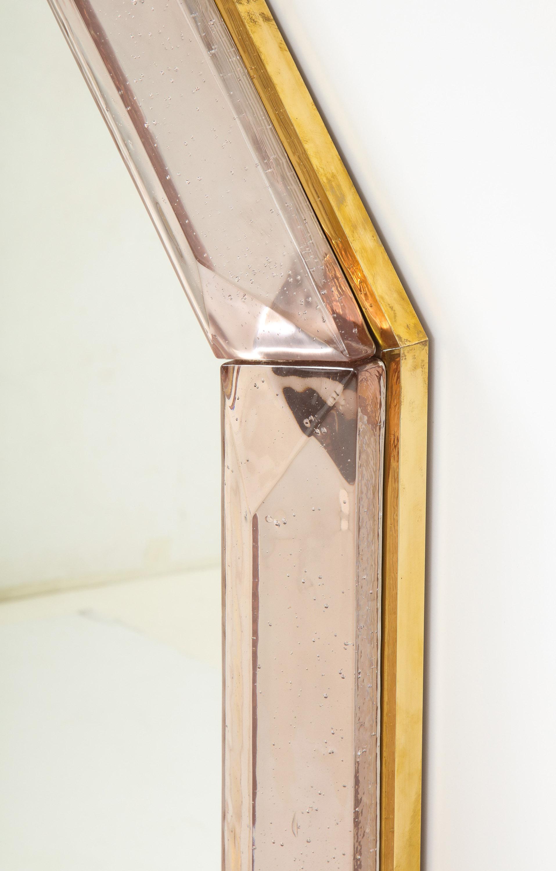 Italian Bespoke Octagon Pink Murano Glass Mirror, in Stock