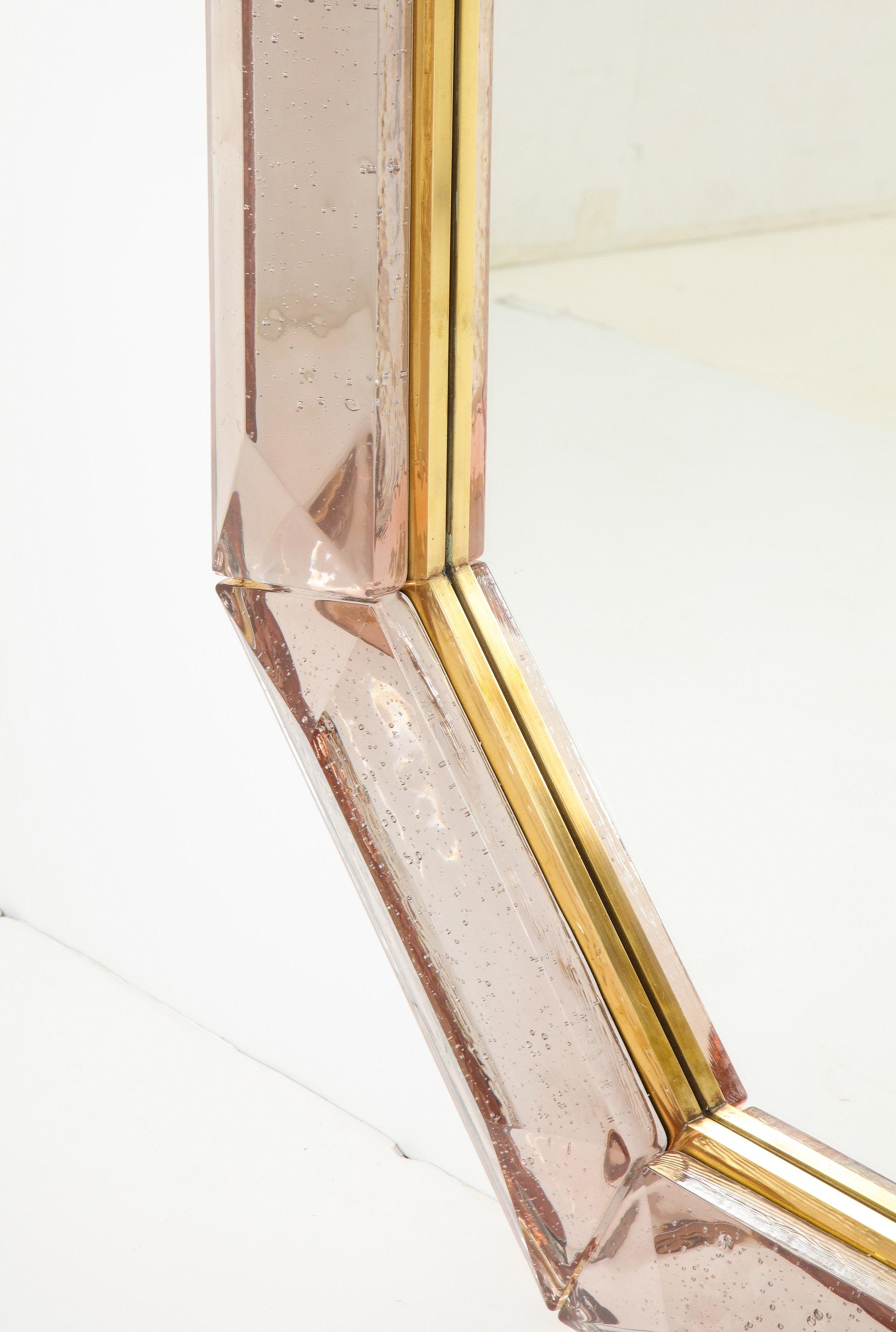 Bespoke Octagon Pink Murano Glass Mirror, in Stock In New Condition In Miami, FL