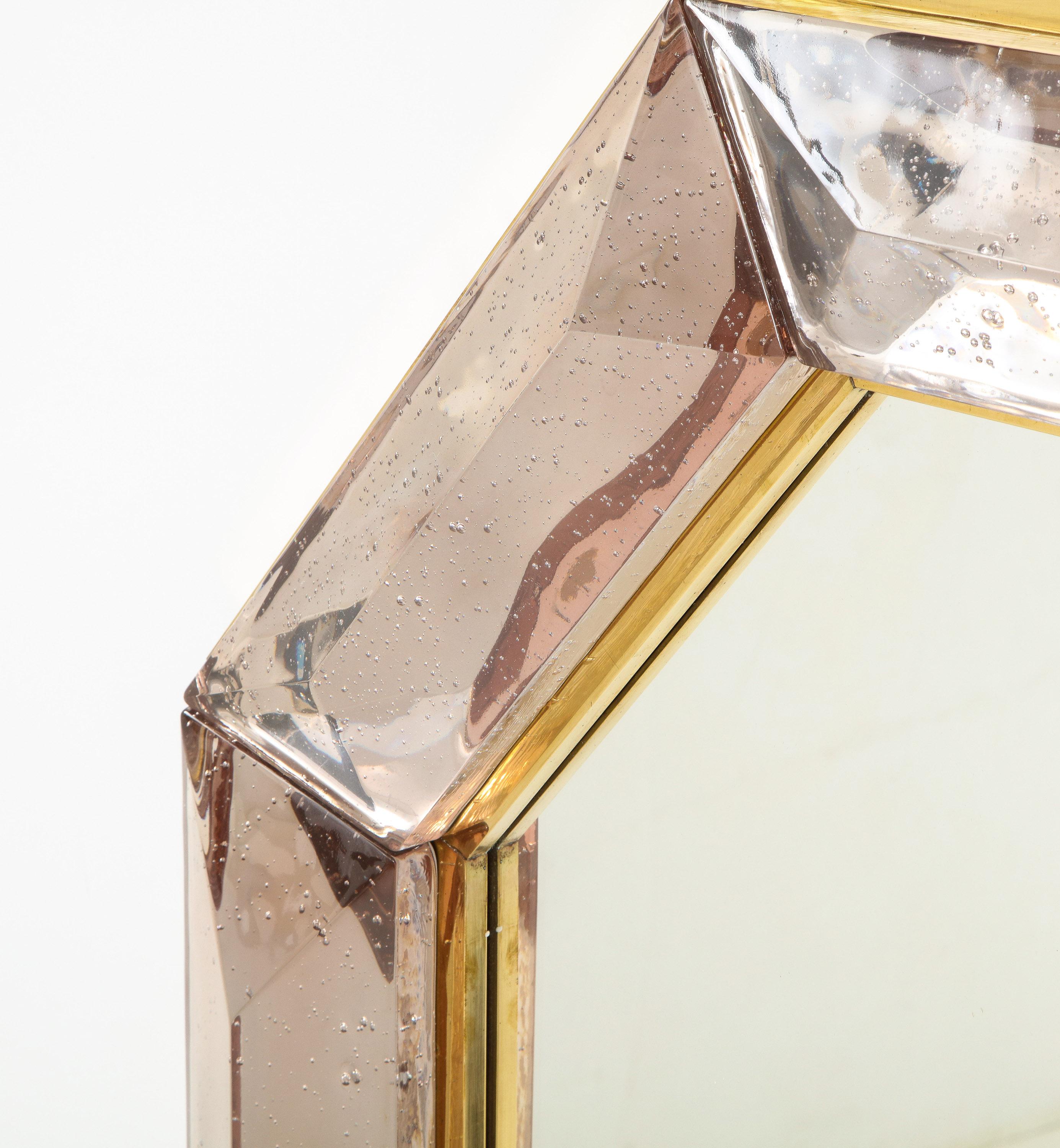 Contemporary Bespoke Octagon Pink Murano Glass Mirror, in Stock