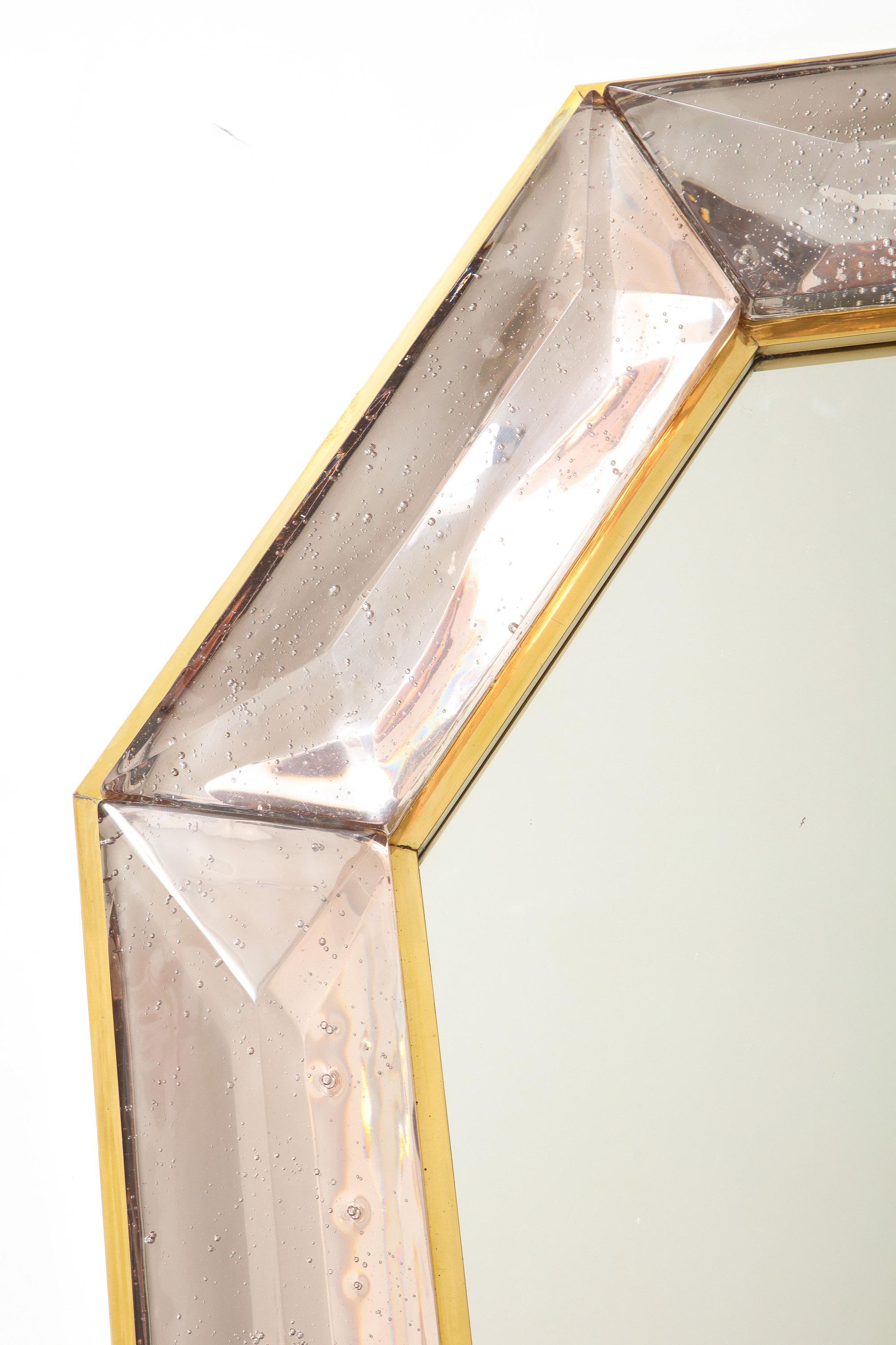 Bespoke Octagon Pink Murano Glass Mirror, in Stock 1