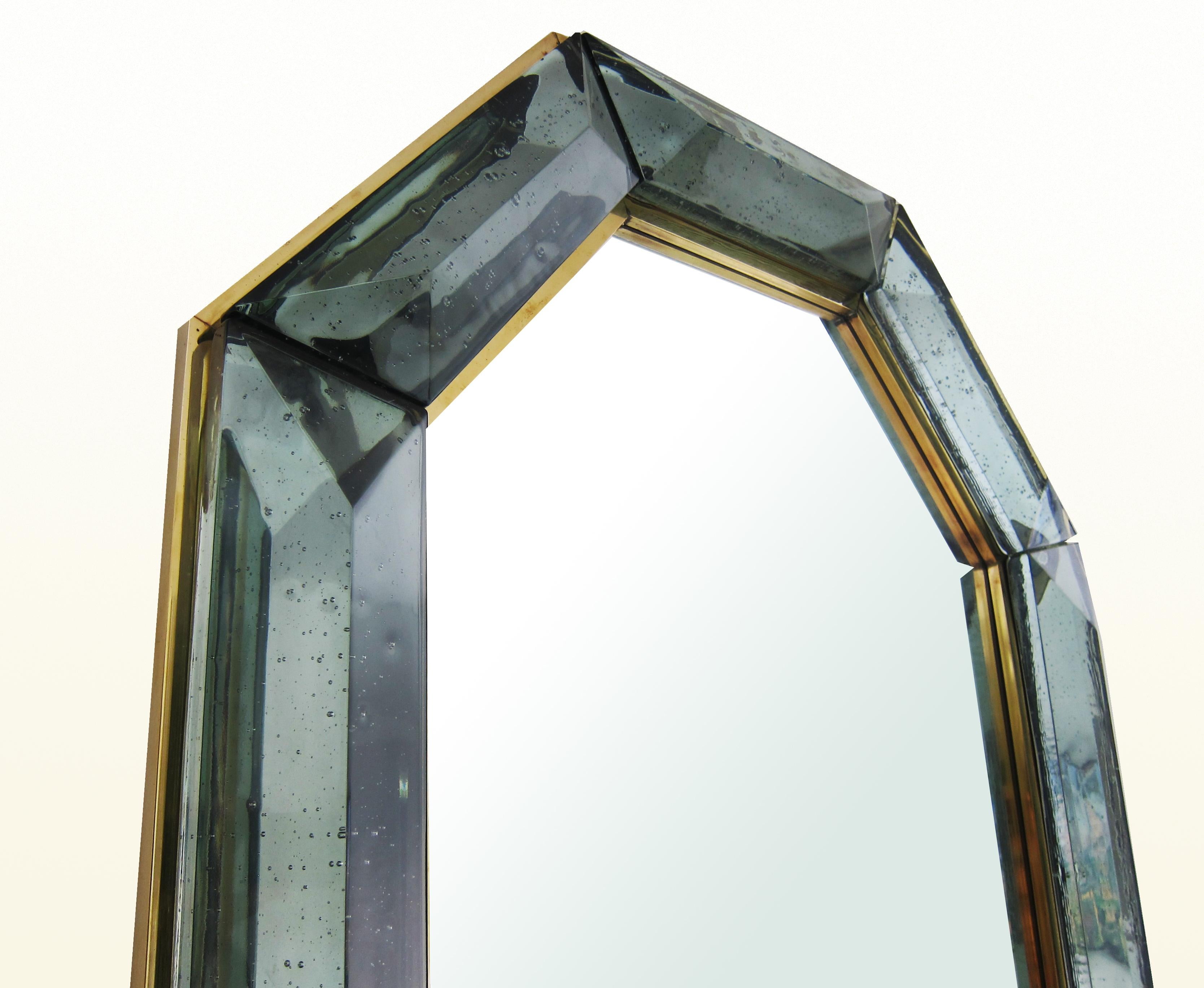 Italian Bespoke Octagon Sea Green Murano Glass Mirror, in Stock