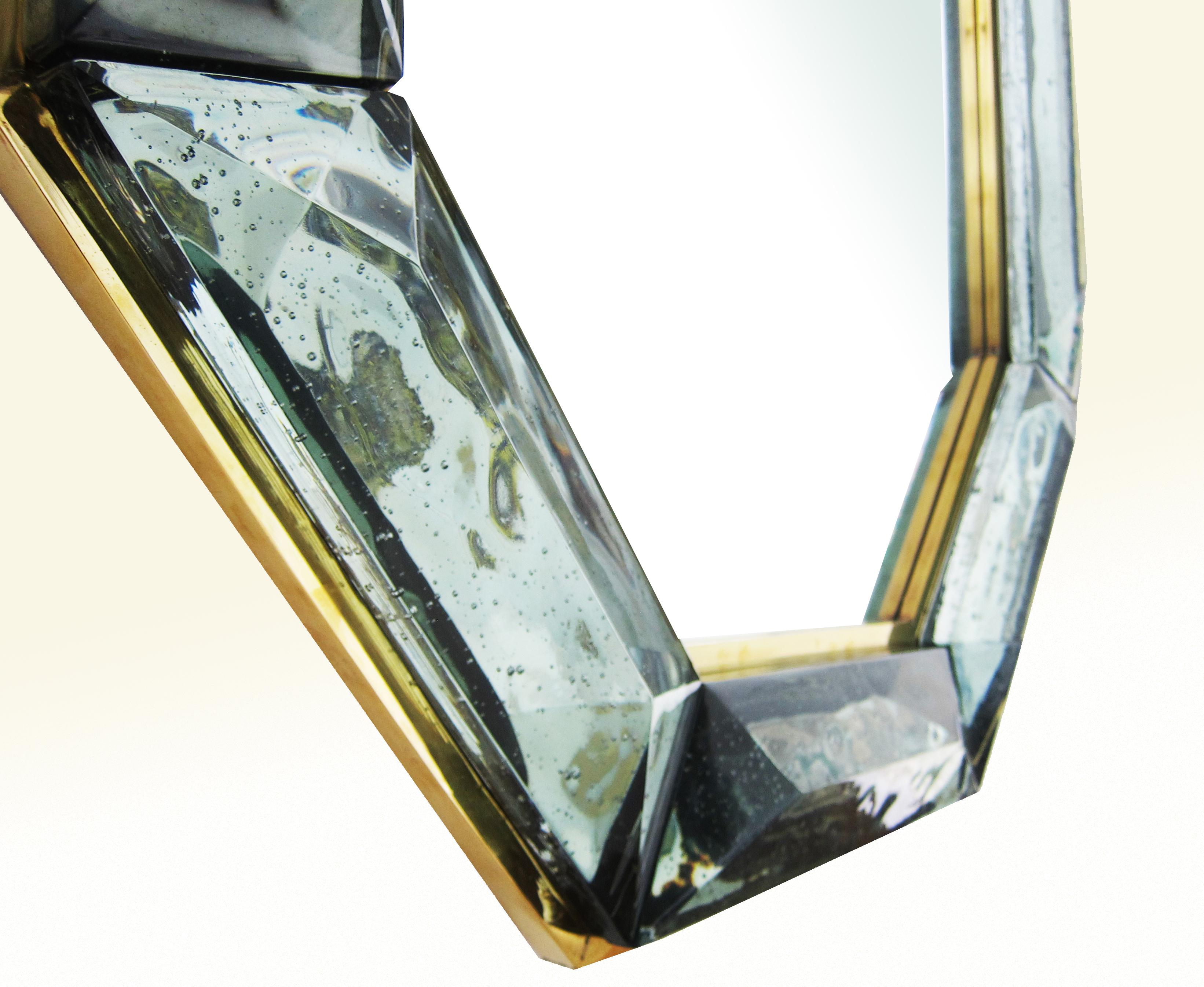Bespoke Octagon Sea Green Murano Glass Mirror, in Stock In New Condition For Sale In Miami, FL