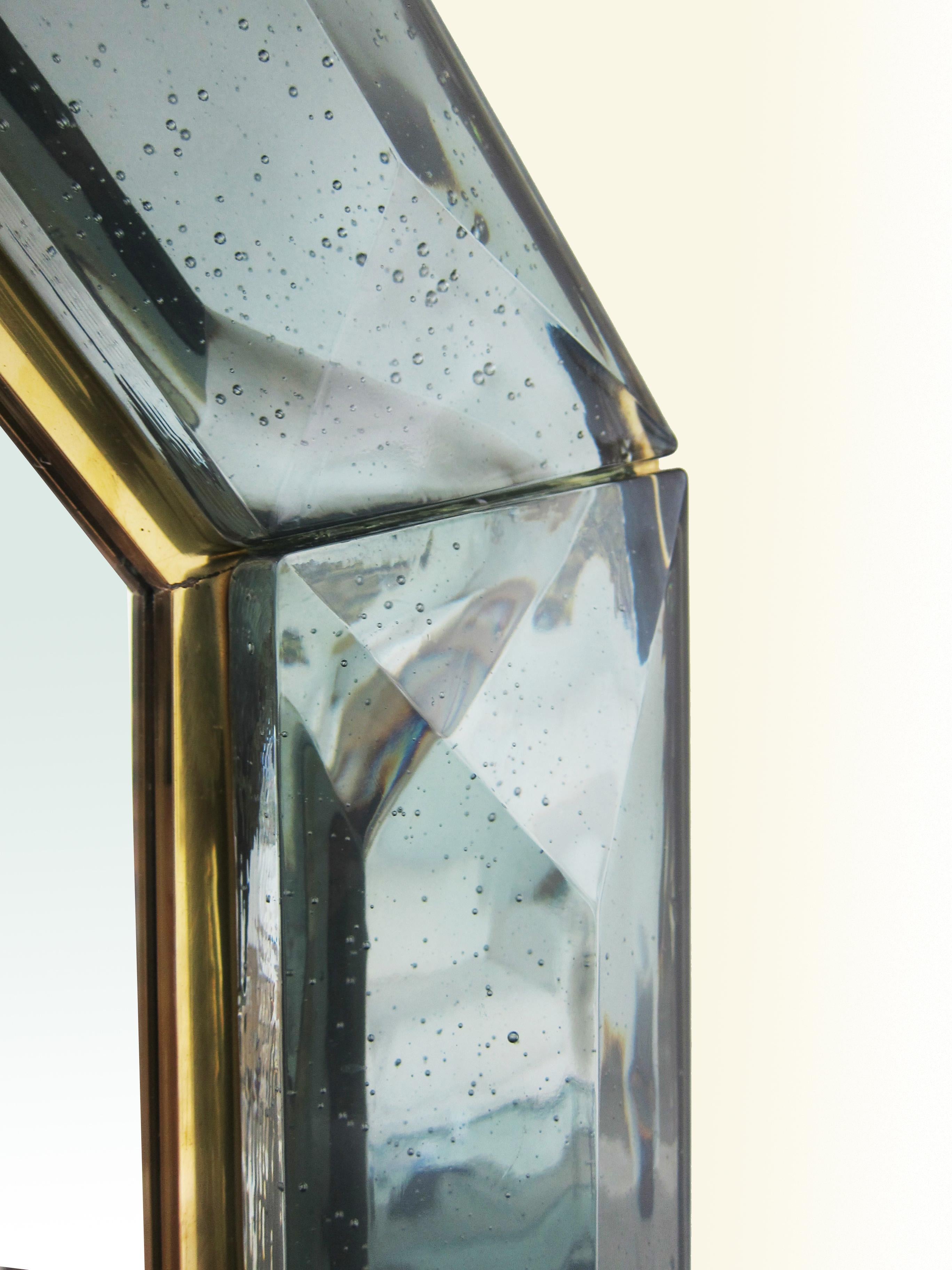 Brass Bespoke Octagon Sea Green Murano Glass Mirror, in Stock