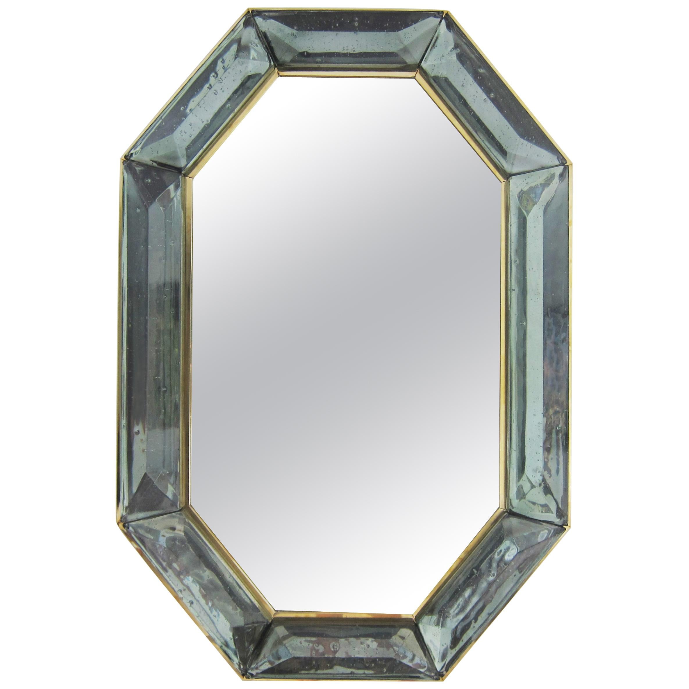Bespoke Octagon Sea Green Murano Glass Mirror, in Stock