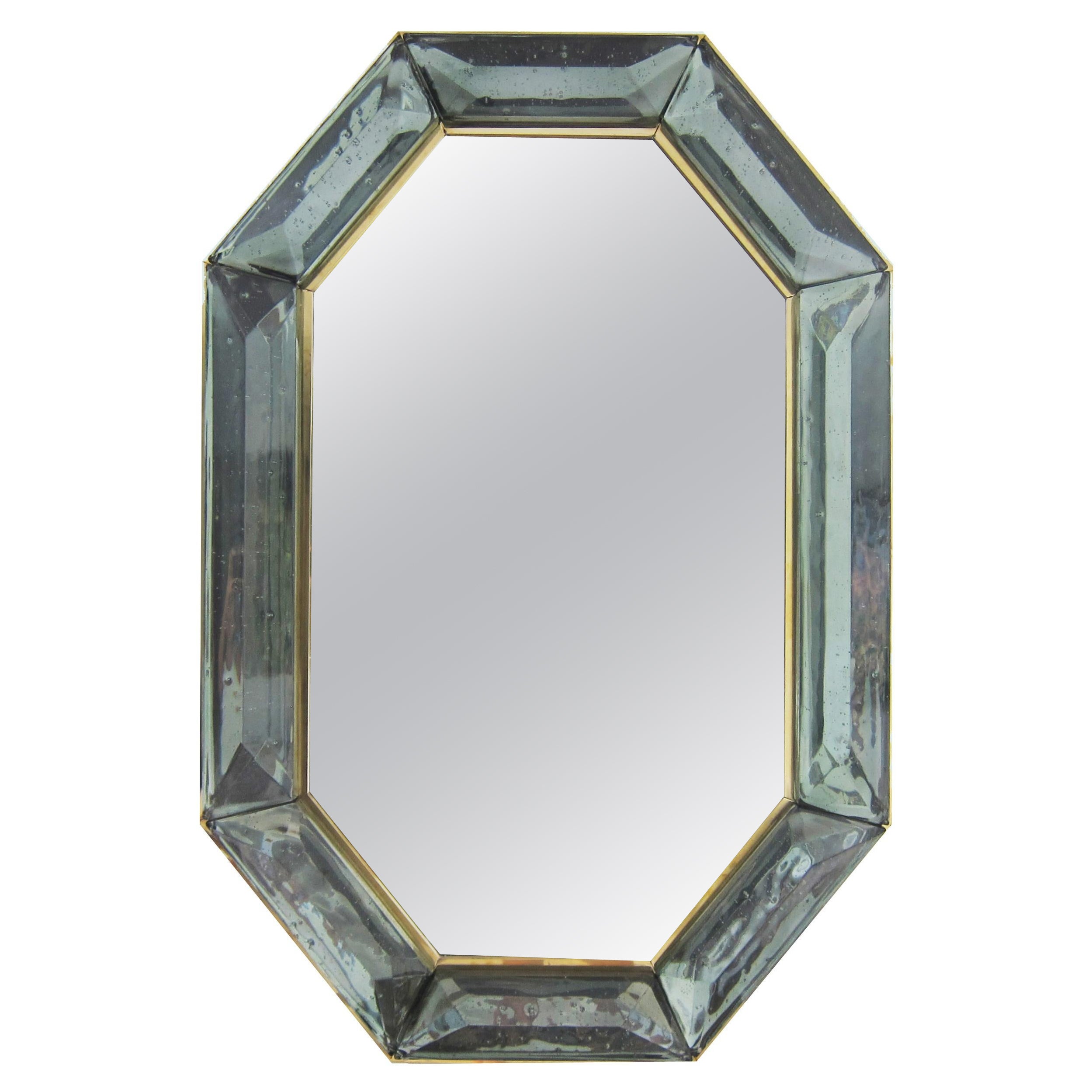 Bespoke Octagon Sea Green Murano Glass Mirror, Nickel Gallery 