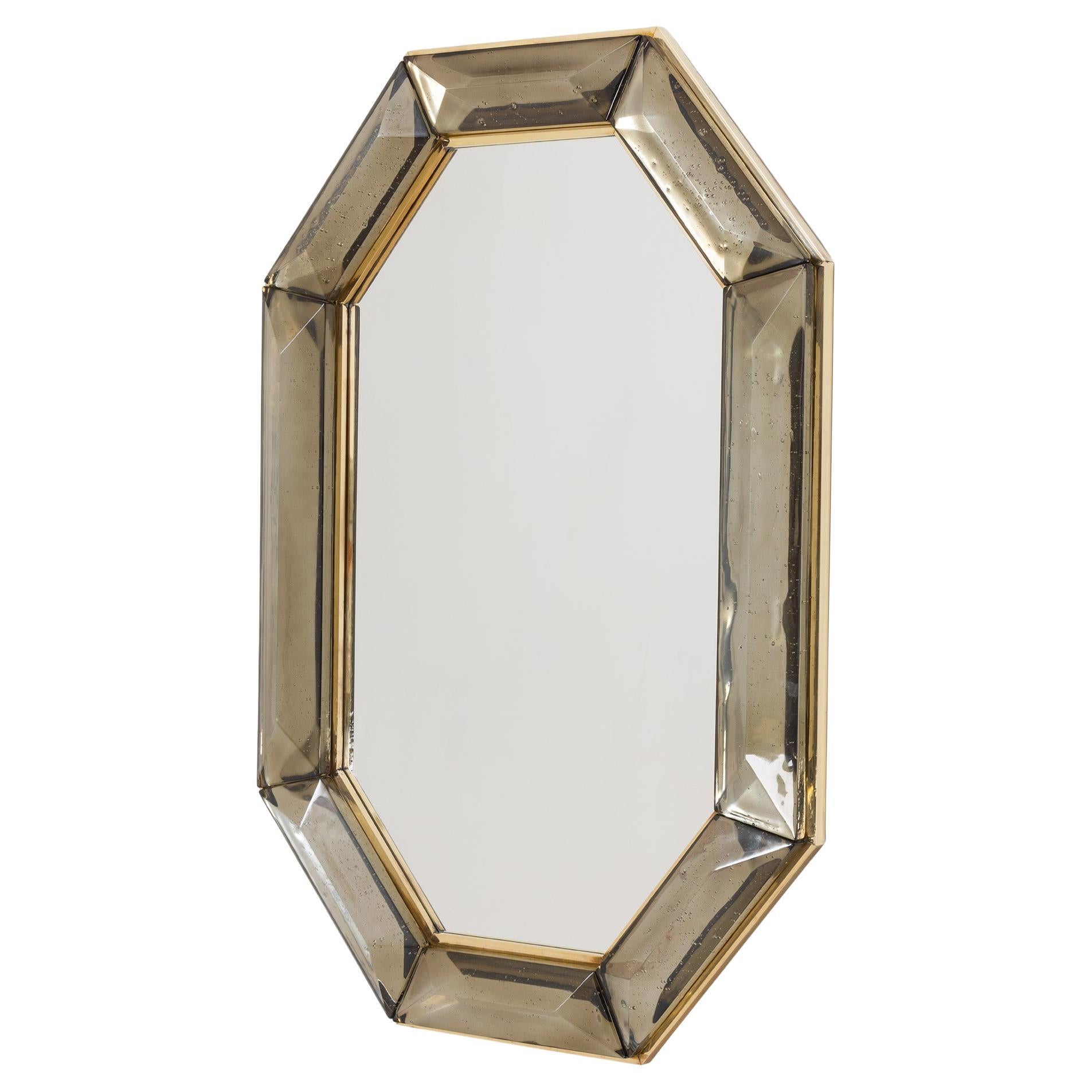 Bespoke Octagon Smoked Murano Glass Mirror, in Stock