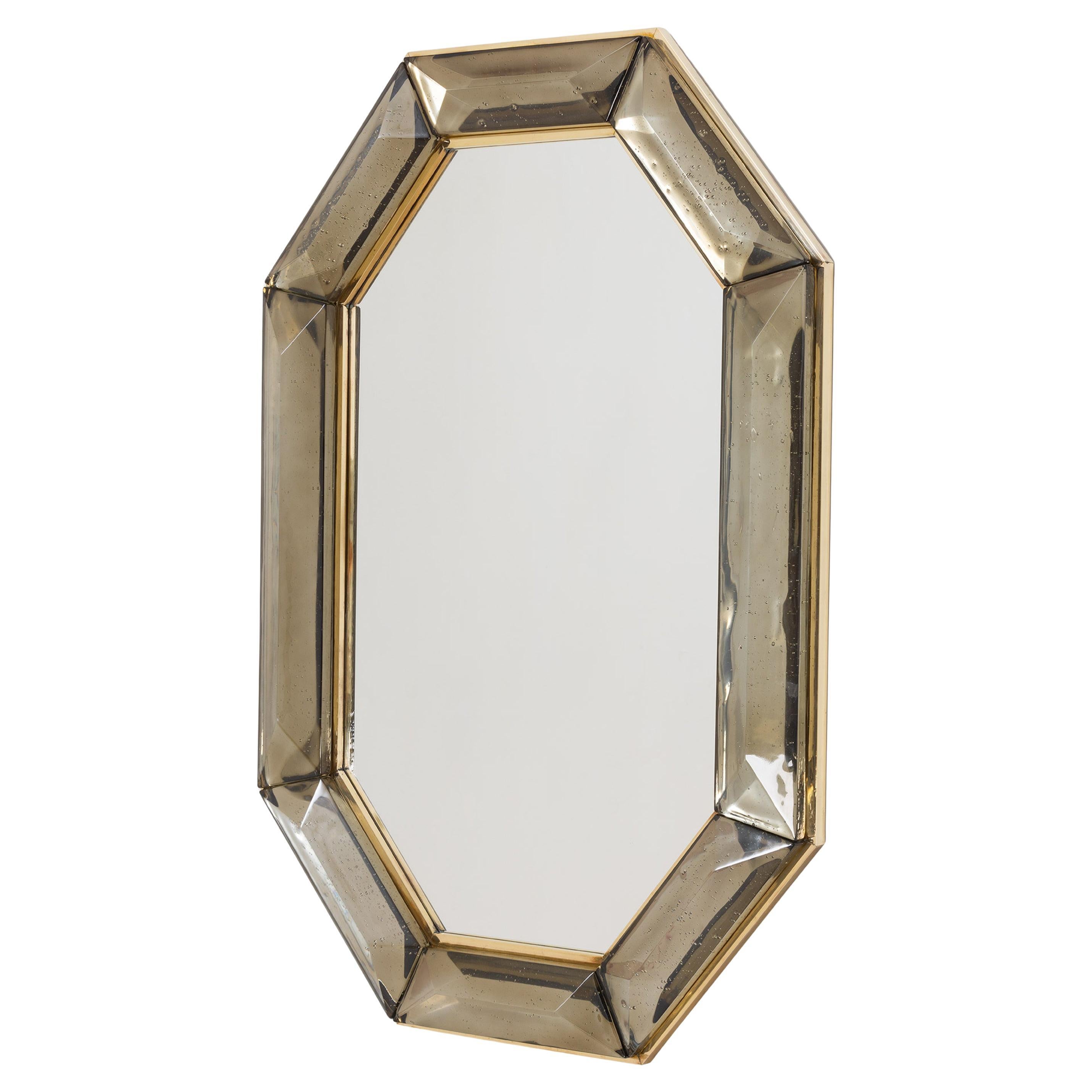 Specchio ottagonale su misura in vetro di Murano fumé, in stock