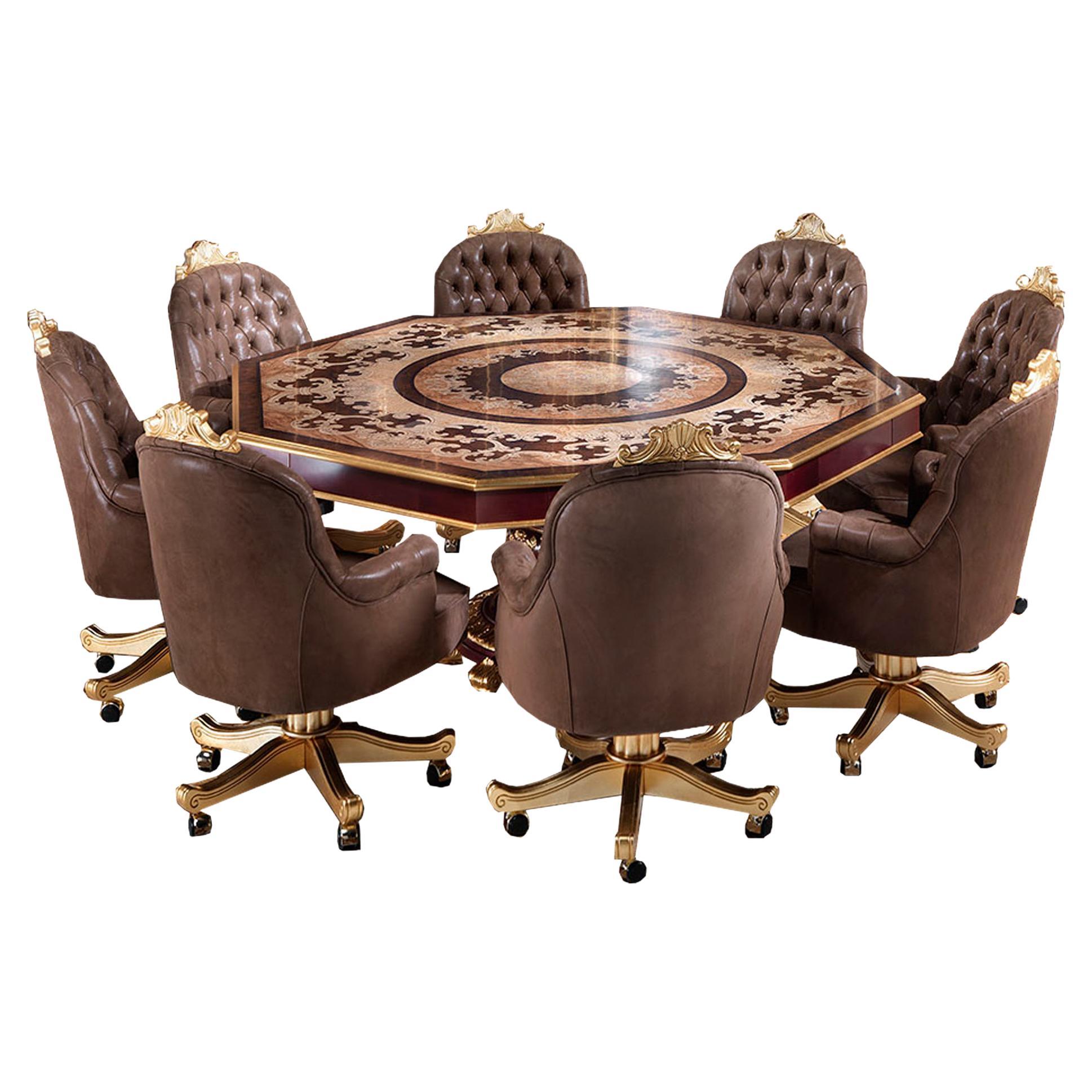 Bespoke Octagonal Meeting Table with Inlay by Modenese Luxury Interiors For Sale
