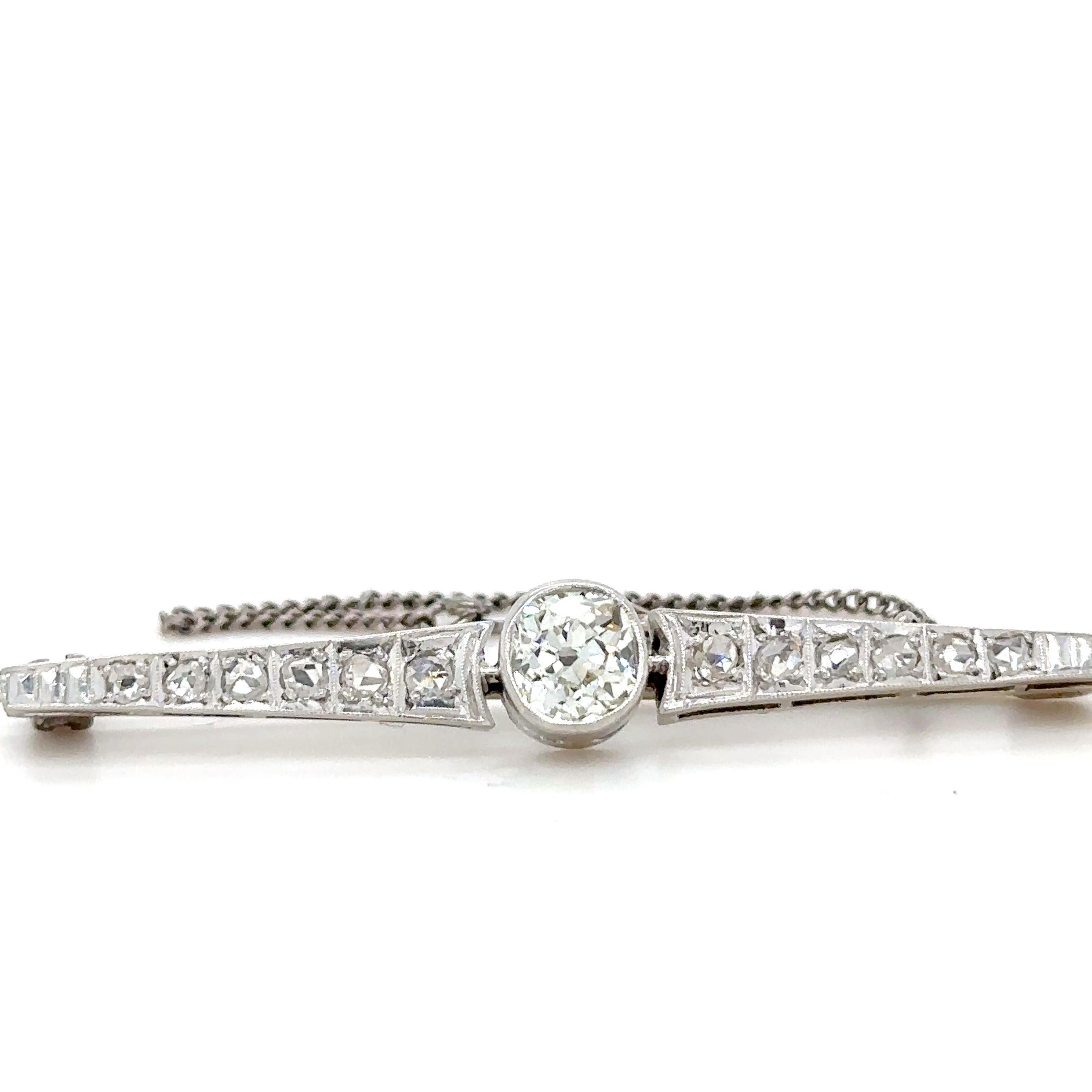 Bespoke Old Cut Diamond Bar Brooch 0.95ct In Excellent Condition For Sale In SYDNEY, NSW