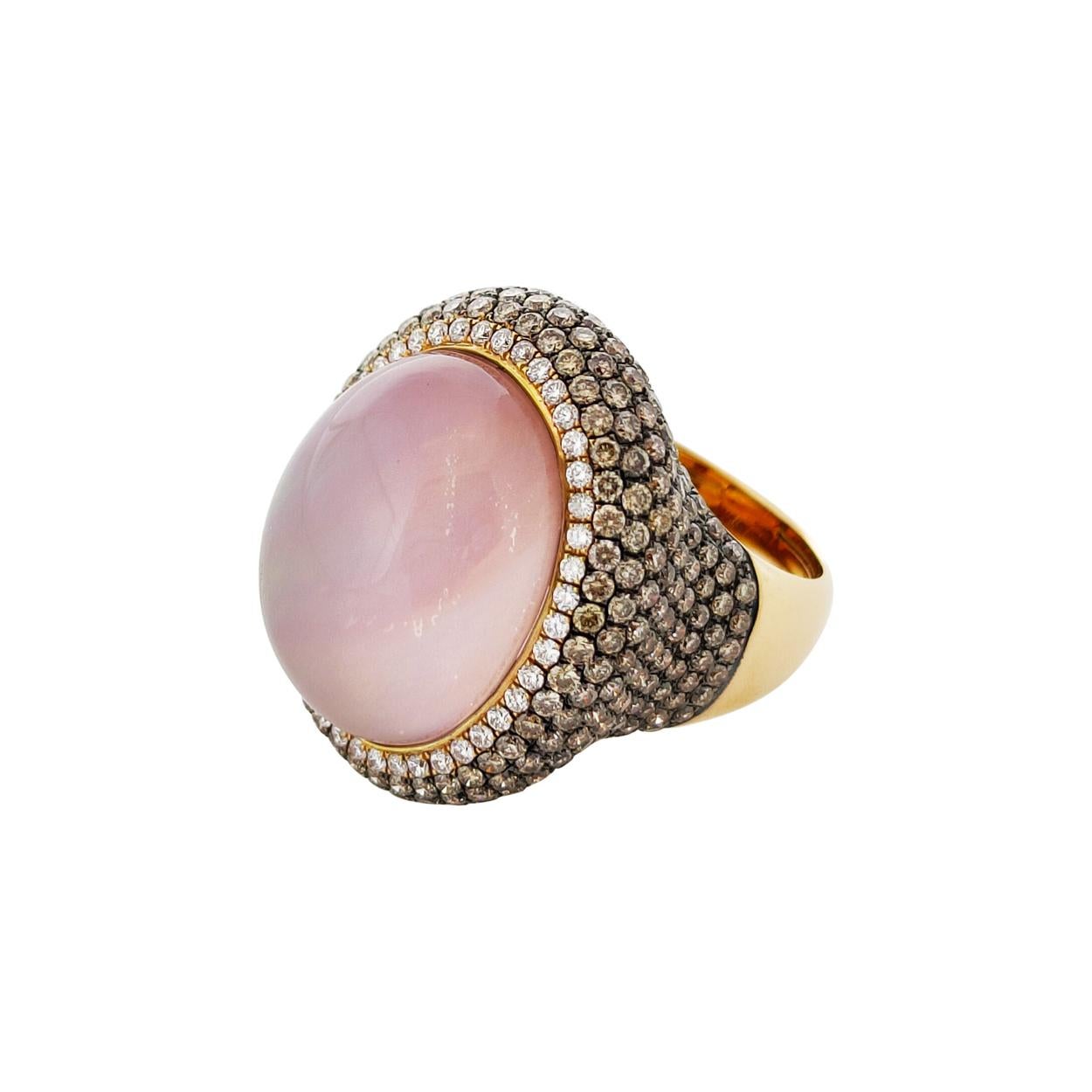 Bespoke One-of-a-Kind Cocktail Ring with Rose Quartz and Diamonds