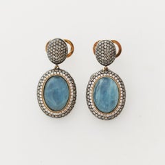 Bespoke One-of-a-Kind Luxury Drop Earrings with Aquamarine and Diamonds